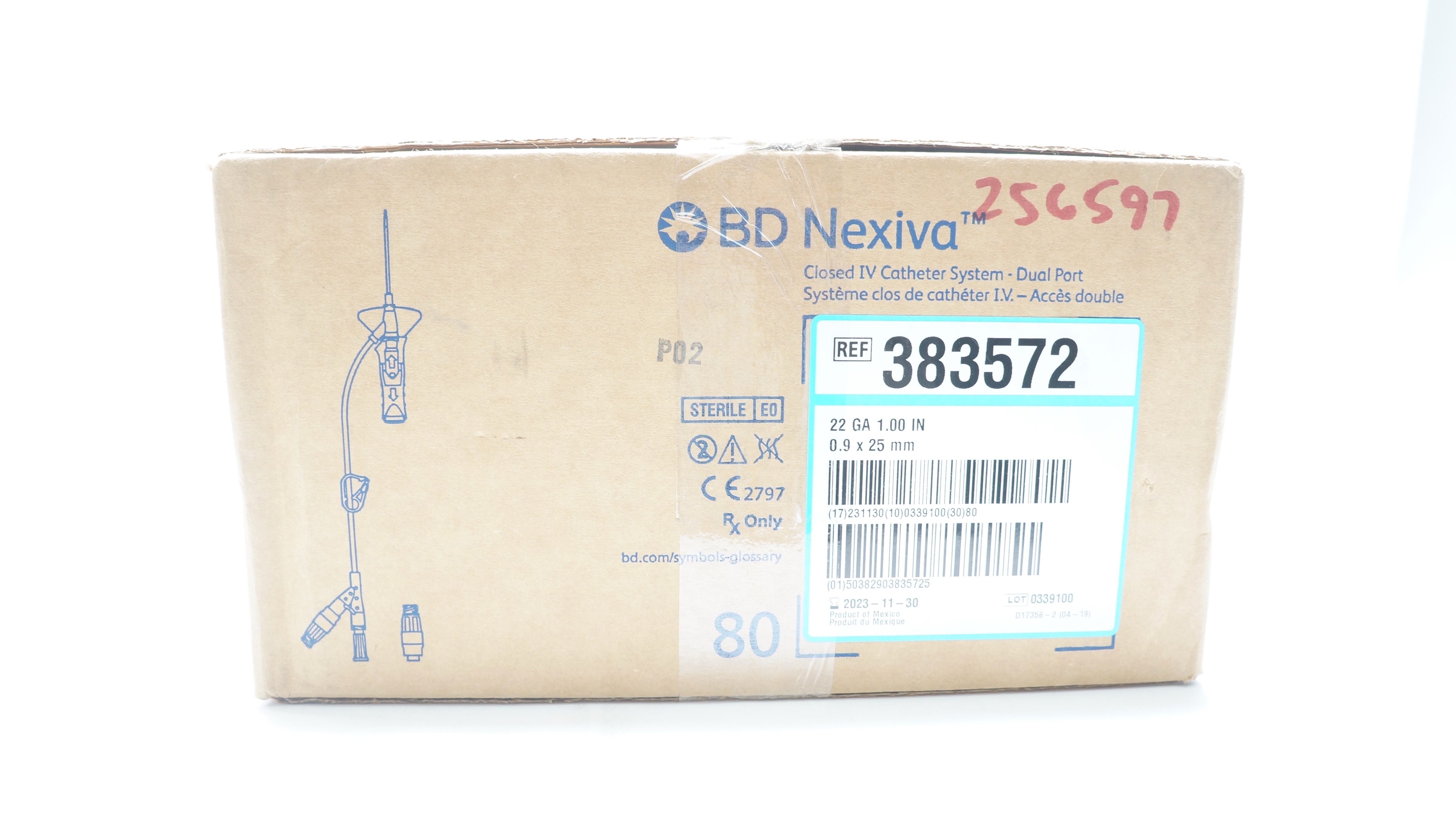 BD 383572 Nexiva Closed IV Cath. System 22Ga x 1.00inch (x) - Box of 80