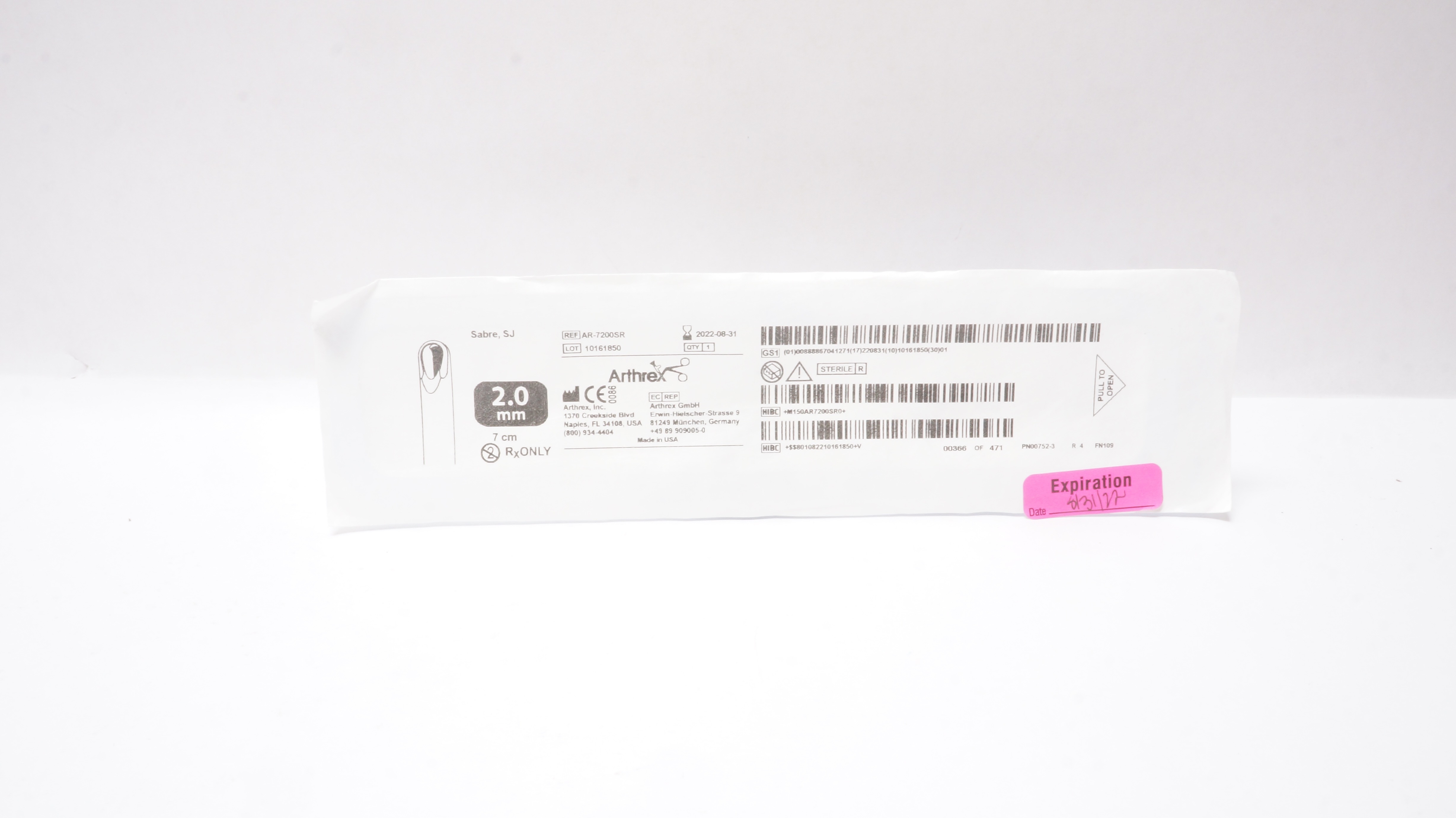 Arthrex AR-7200SR Sabre, SJ 2.0mm x 7cm (x)