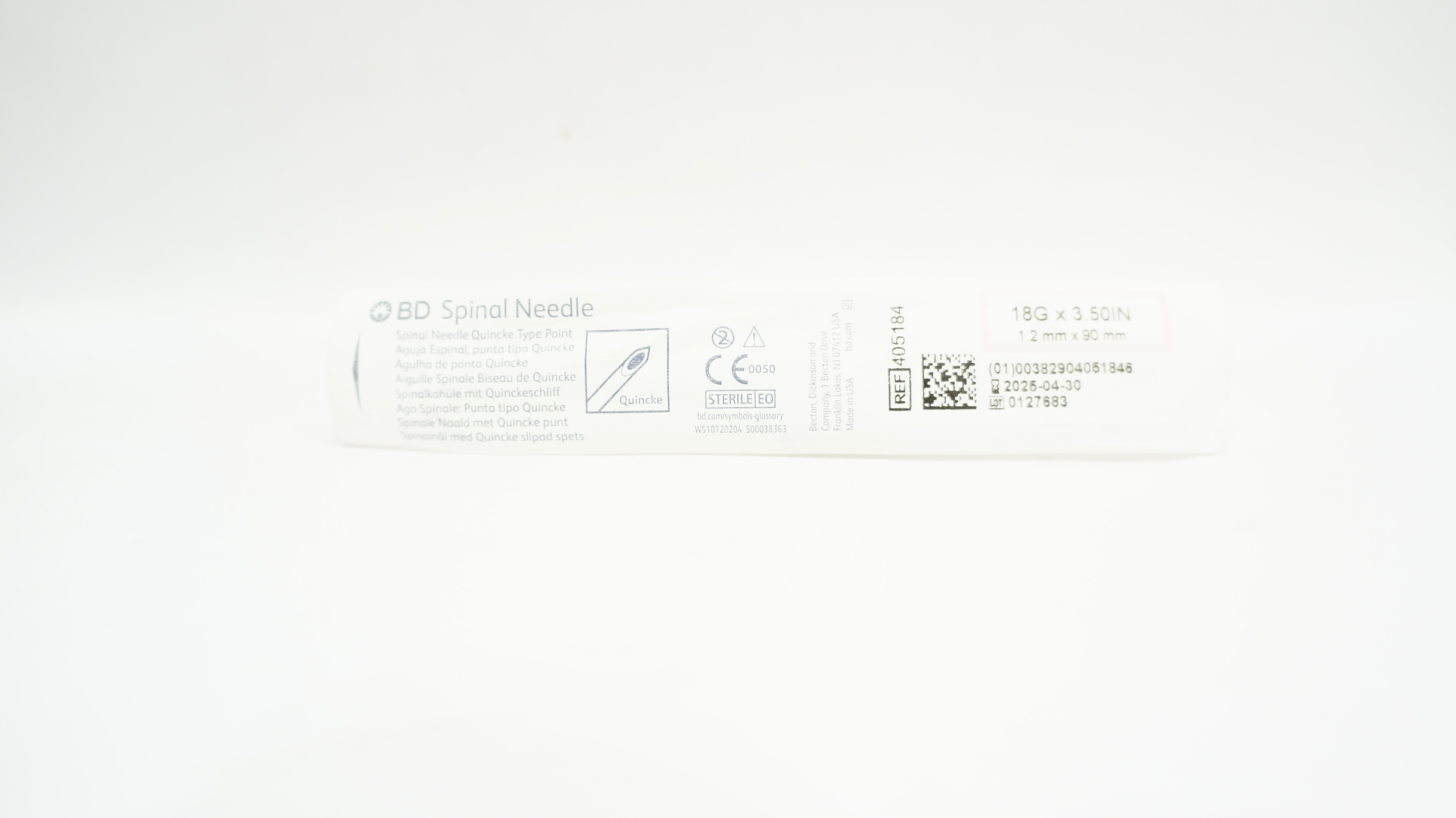 BD 405184 Spinal Ndle Quincke Type Point 18G x 3.5inch