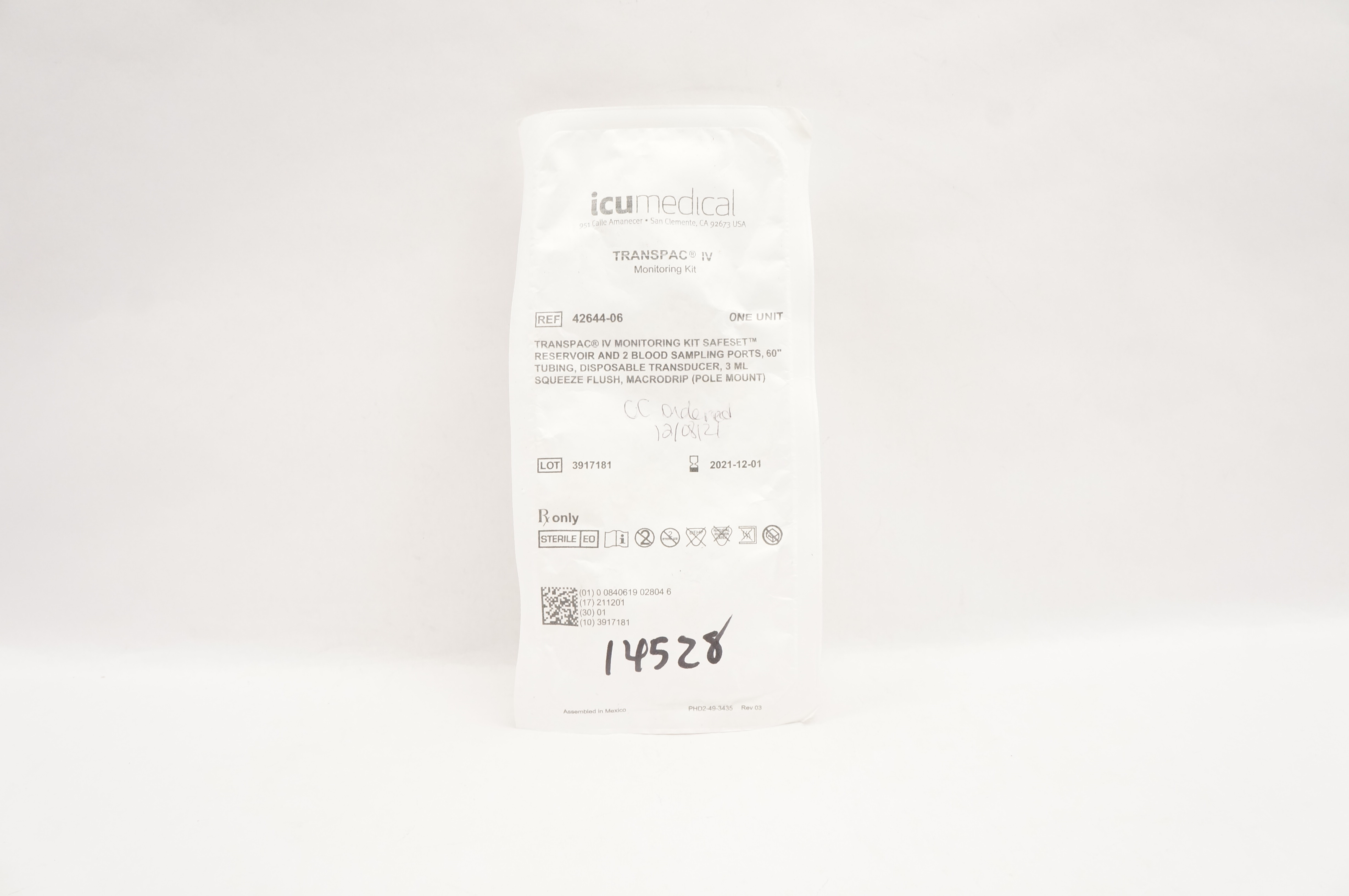 ICU Medical 42644-06 Transpac IV Monitoring Kit 60 inch x 3 mL (x)