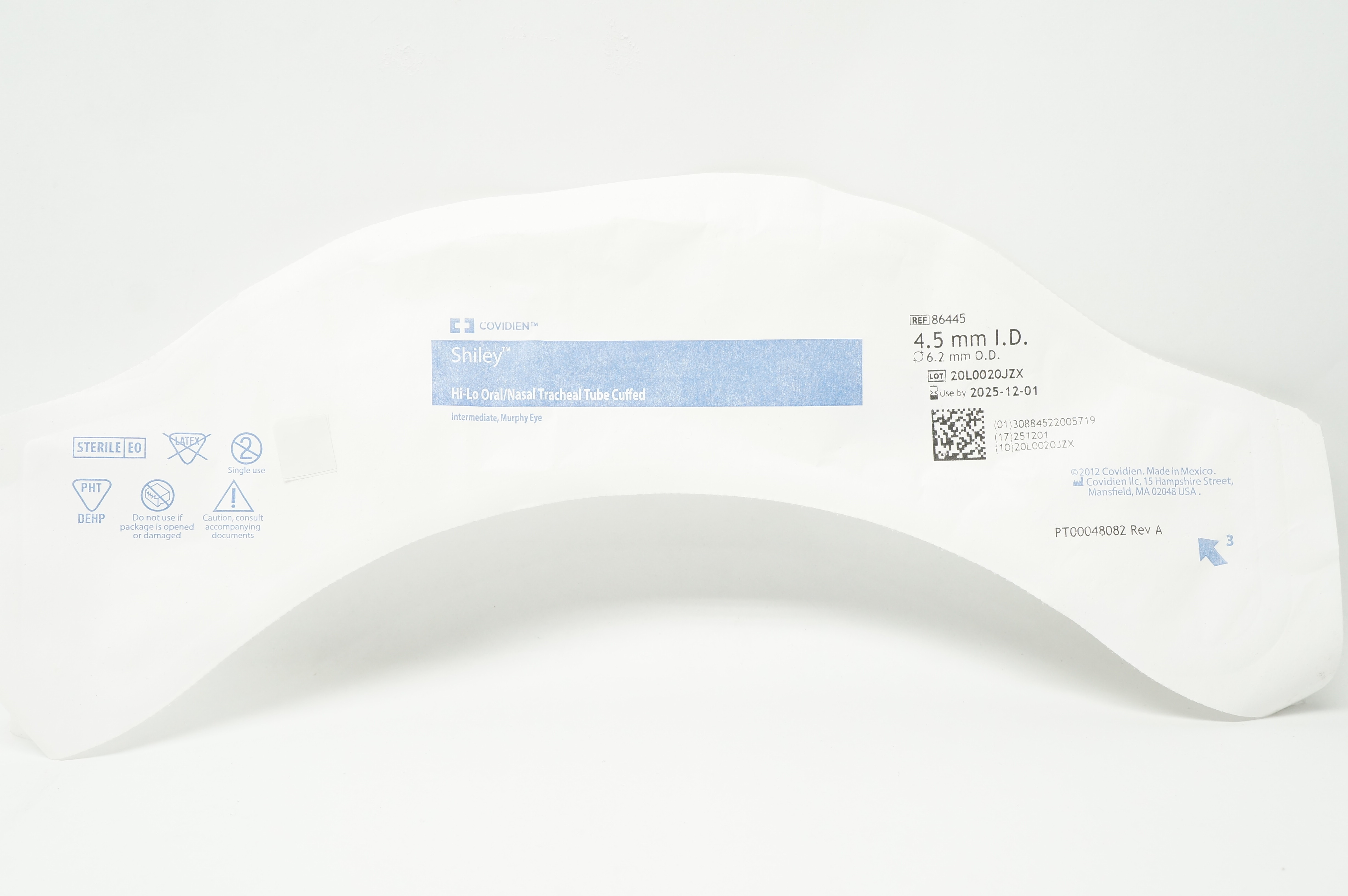 Covidien 86445 Shiley Hi-Lo Oral/Nasal Tracheal Tube Cuffled 4.5mm ID x 6.2mm OD