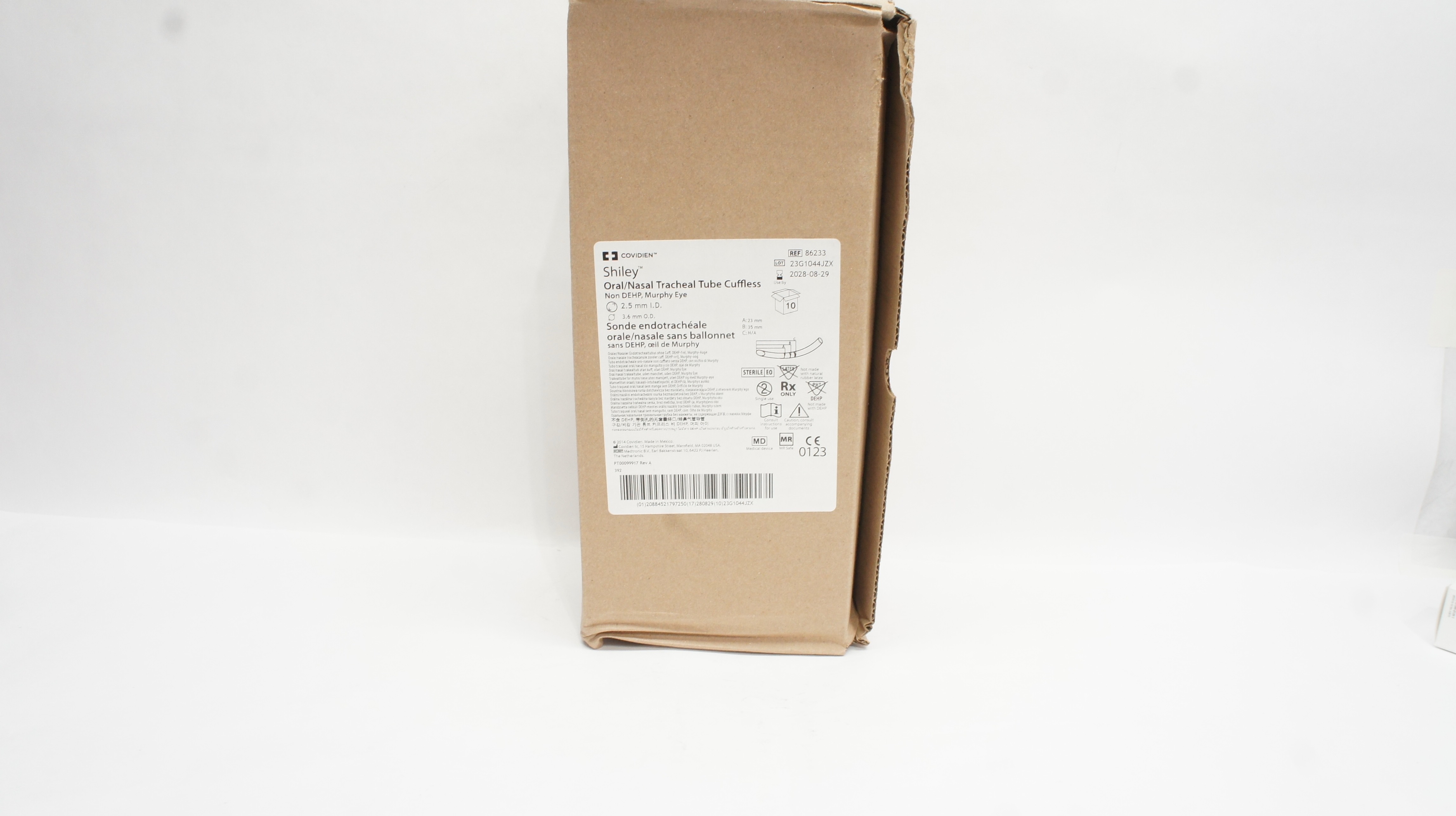 Covidien 86233 Shiley Oral/Nasal Tracheal Tube 2.5mm ID x 3.6mm OD - Box of 10