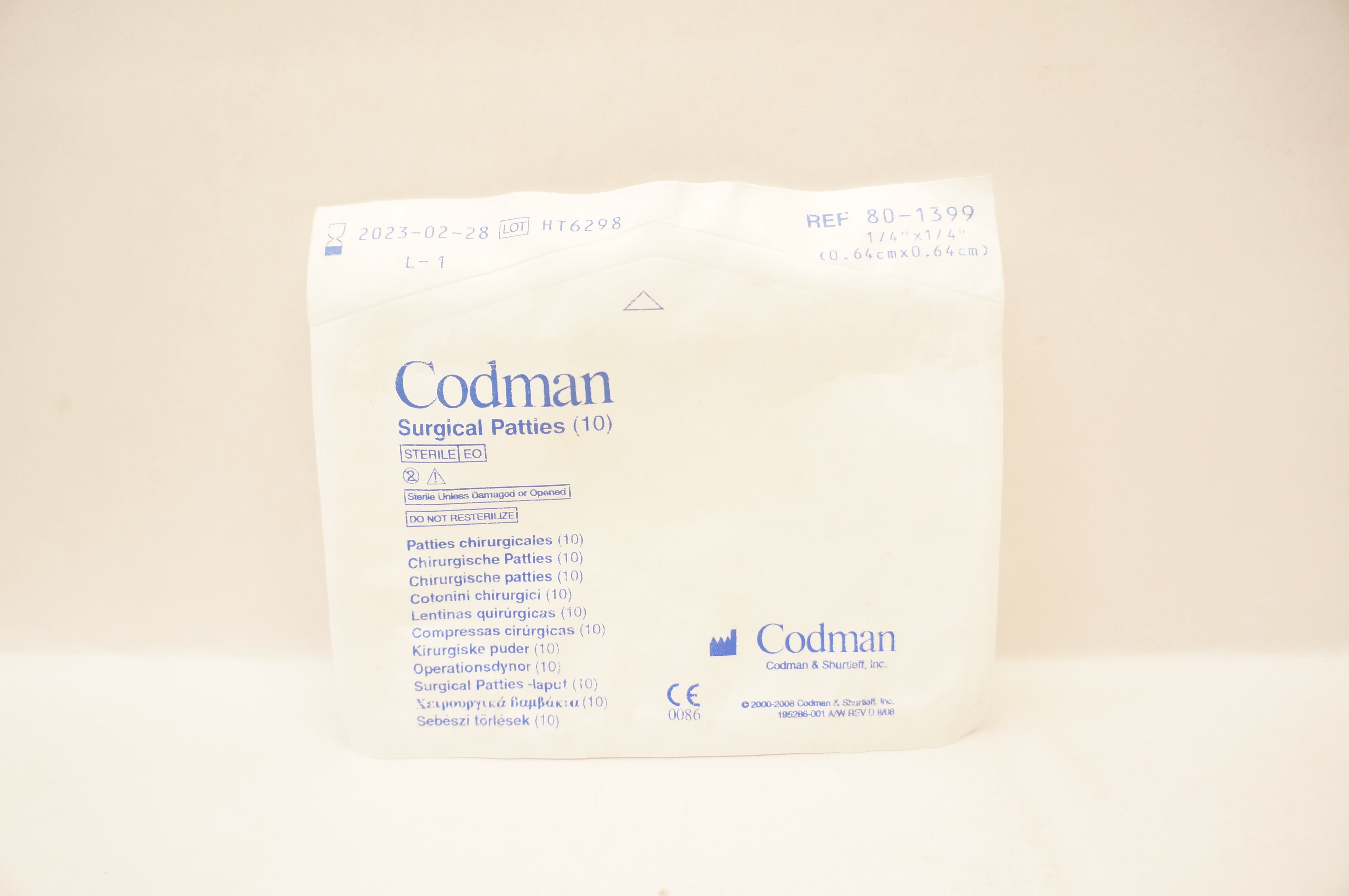 Codman 80-1399 Surgical Patties 1/4inch x 1/4inch (x) - Pack of 10