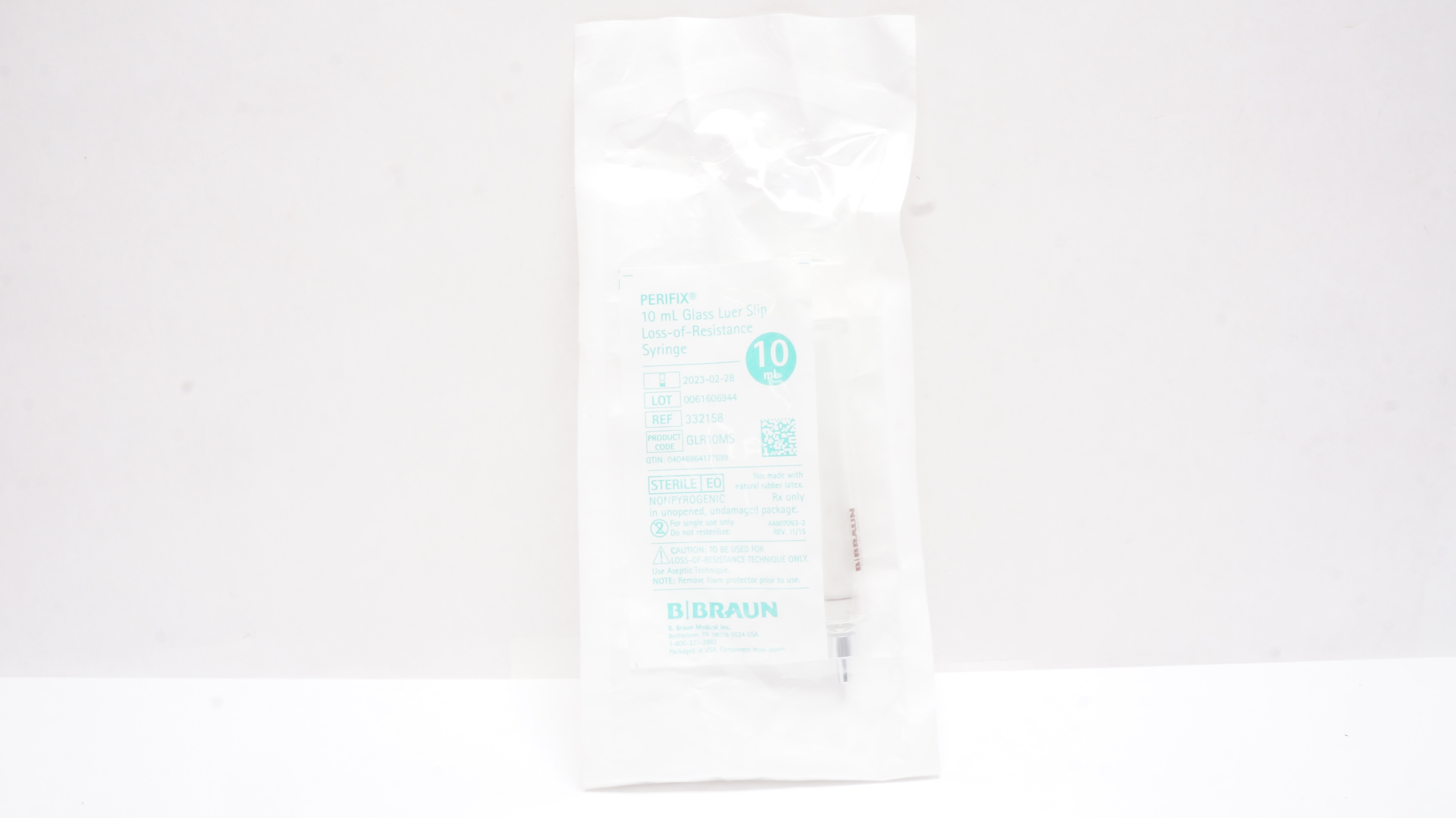 B. Braun 332158 Perifix 10ml Glass Luer Slip Loss-of-Resistance Syringe (x)