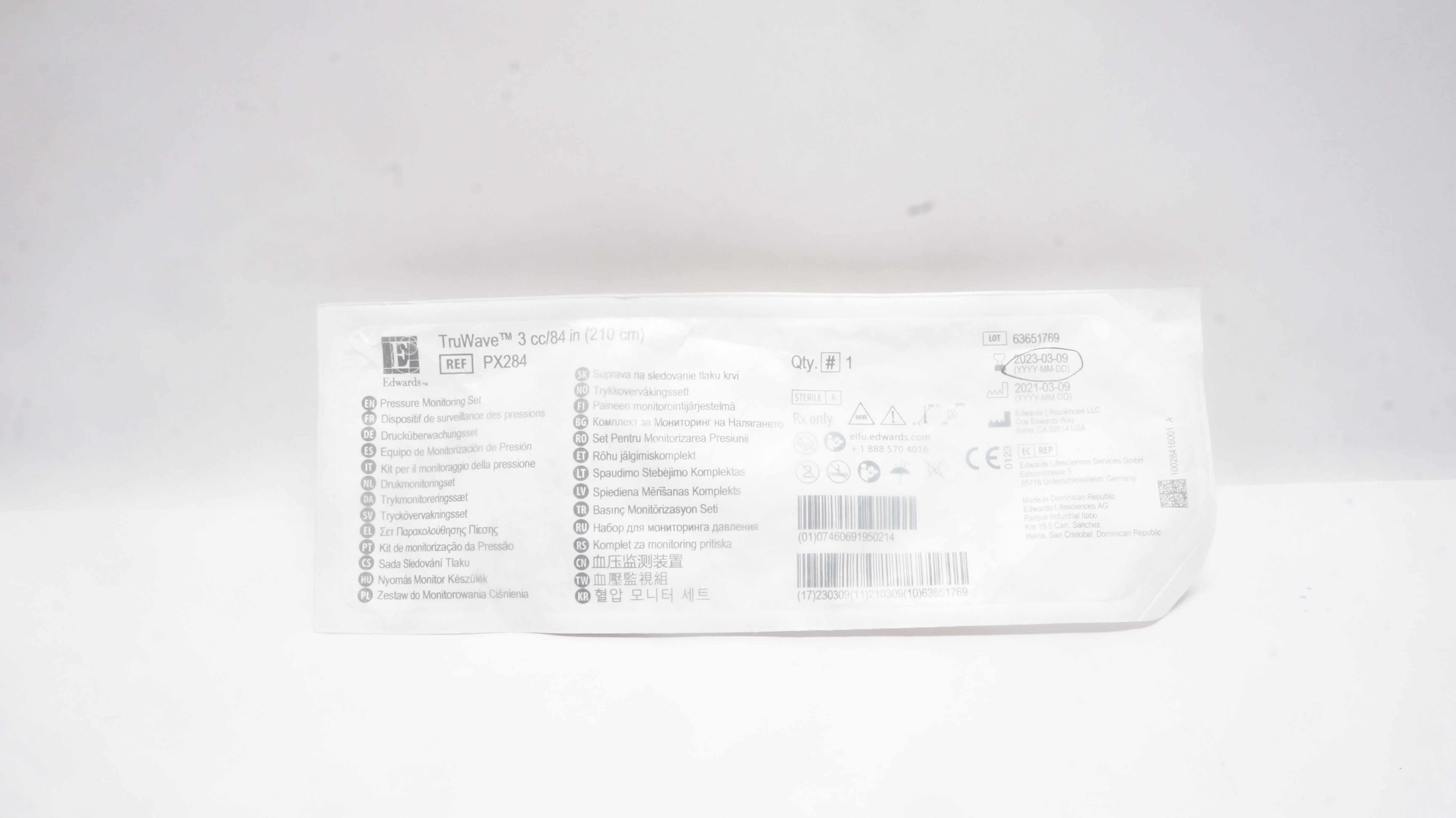 Edwards Lifesciences PX284 TrueWave Pressure Monitoring Set 3cc/84inch (x)