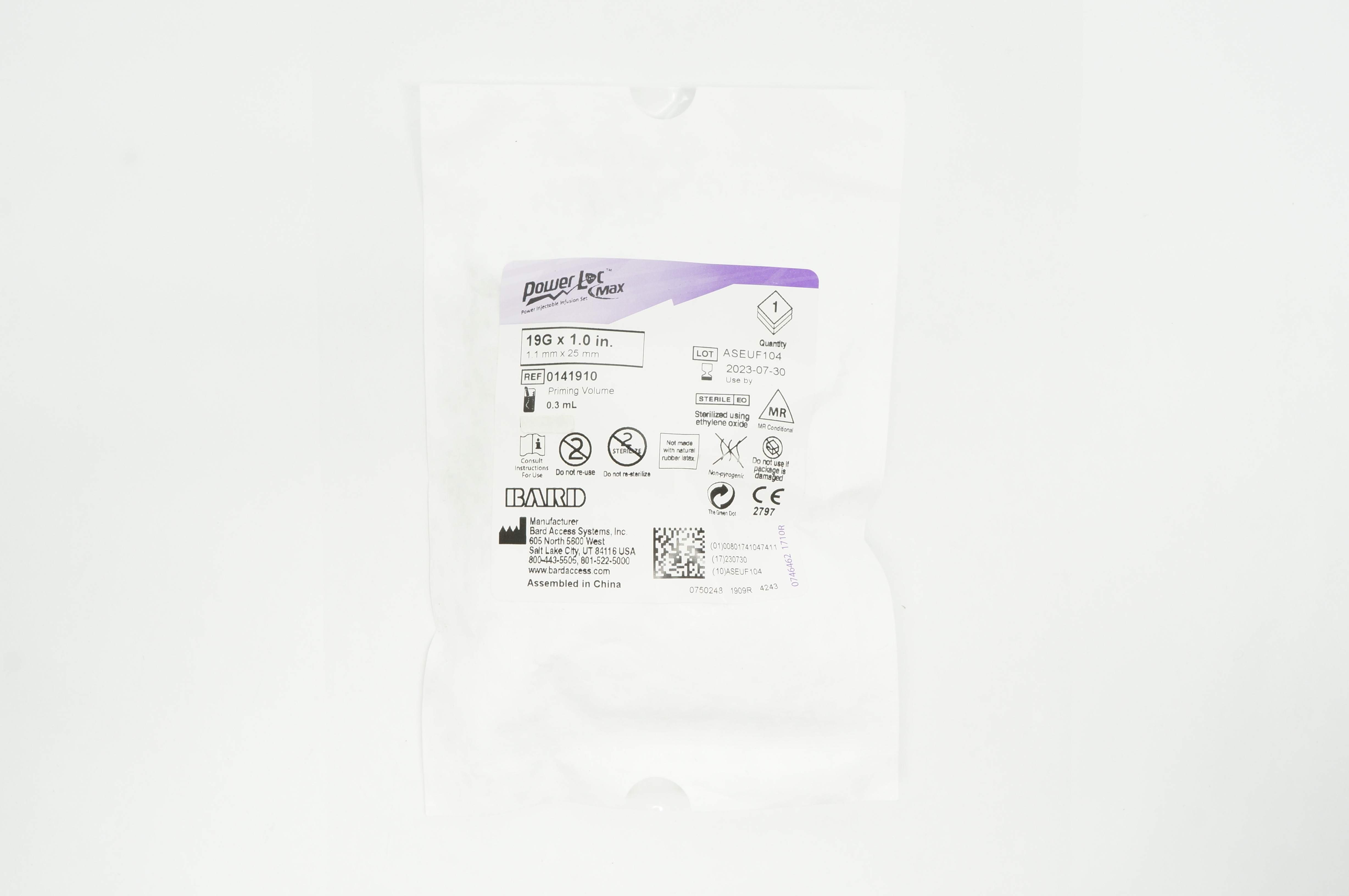 Bard 0141910 Power Loc Max Power Injectable Infusion Set 19G x 1.0in