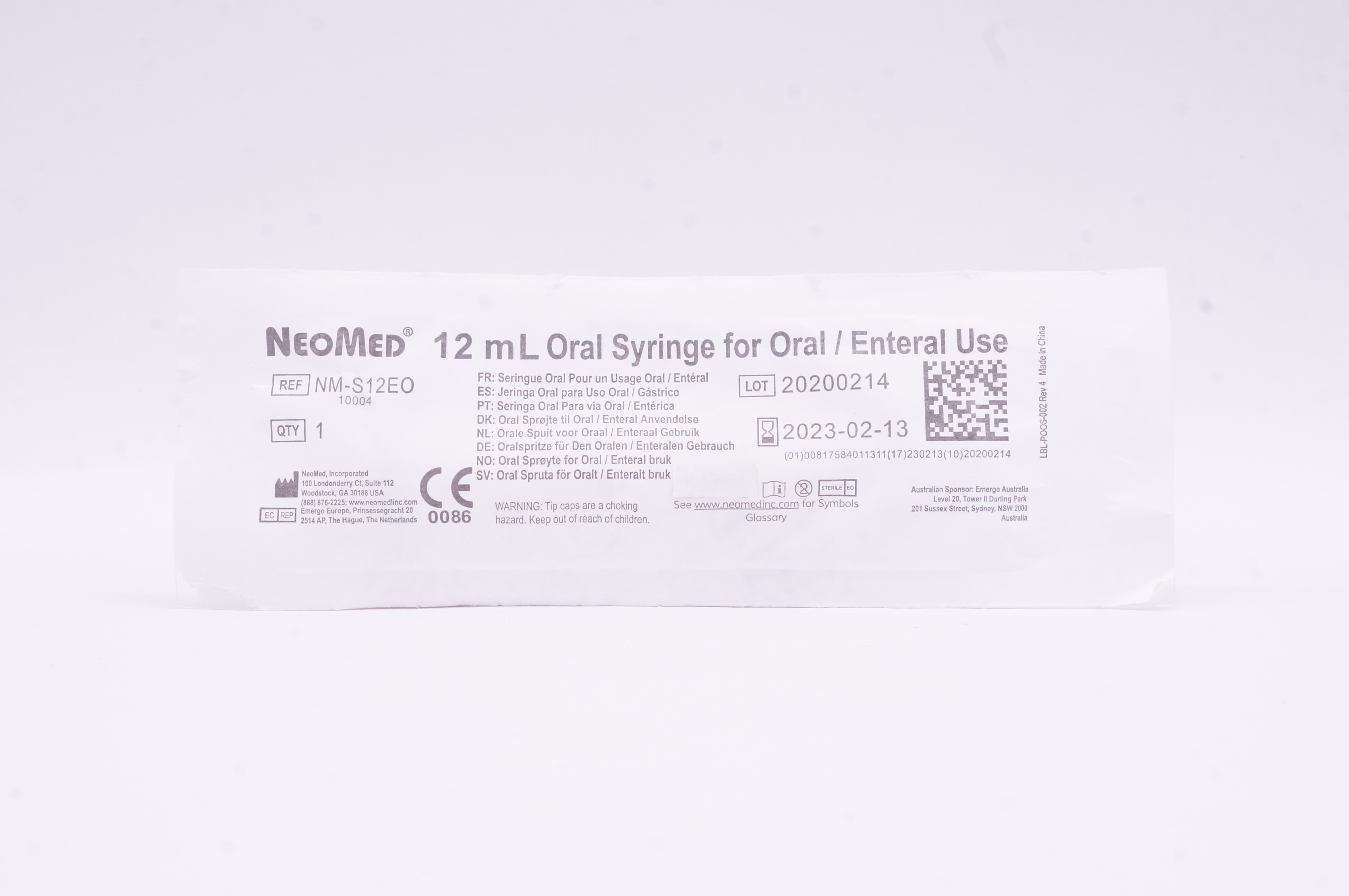 NeoMed NM-S12EO Oral Syringe for Oral / Enteral Use 12ml