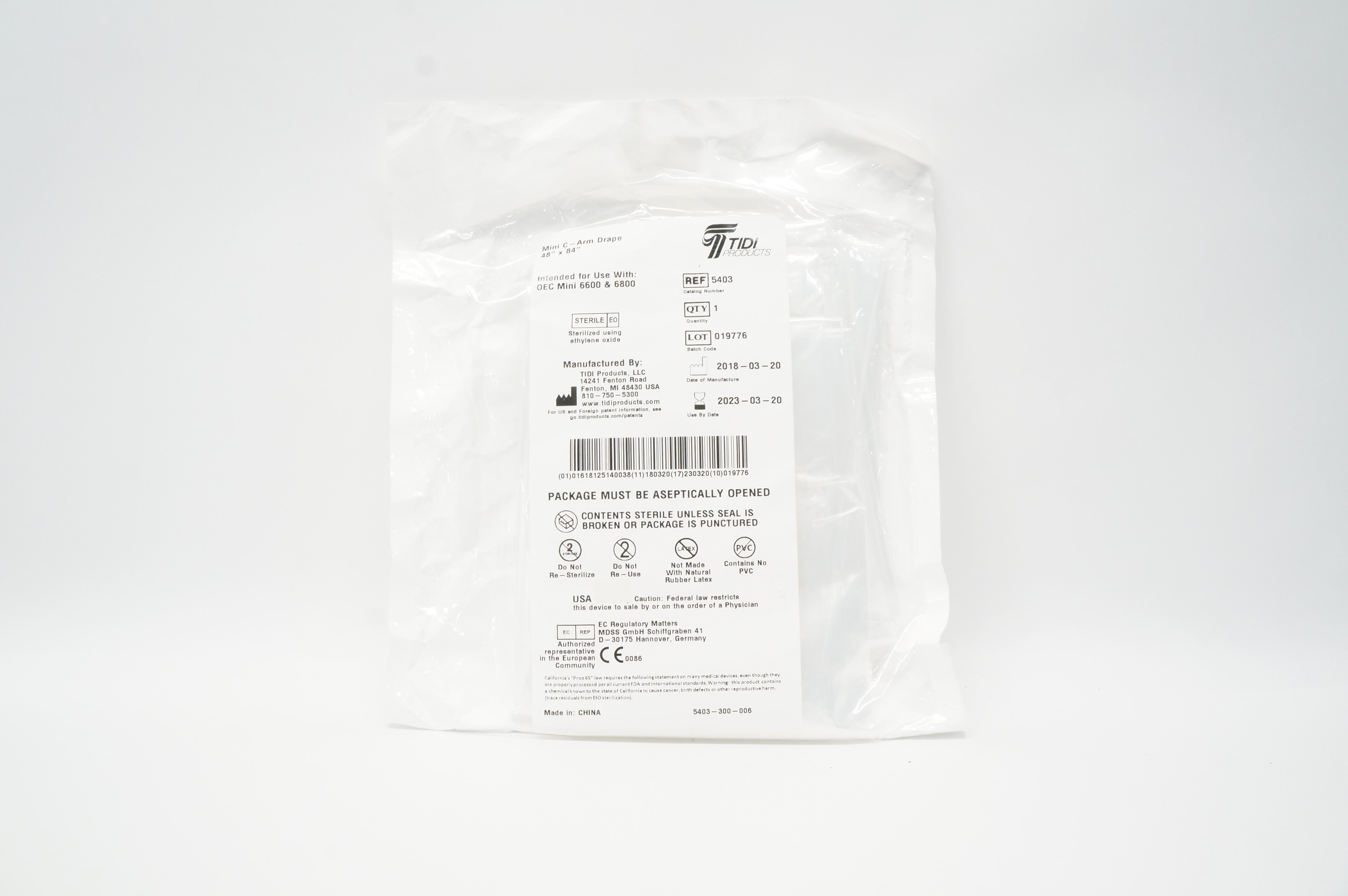 TIDI Products 5403 Mini C-Arm Drape for OEC Mini 6600 & 6800, 48inch x ...