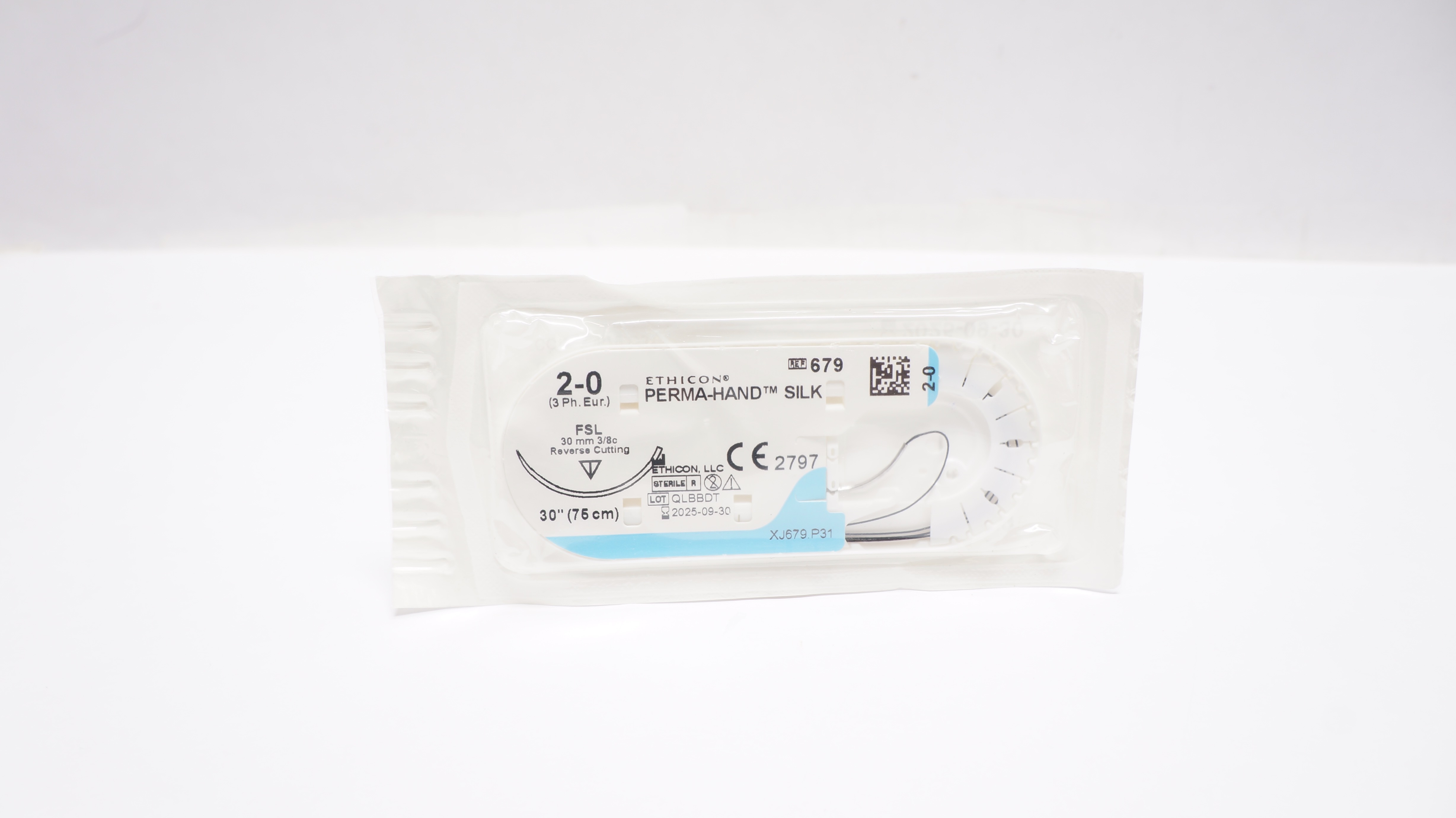Ethicon 679 2-0 Perma-Hand Silk, FSL, 30mm 3/8c Reverse Cutting, 30inch
