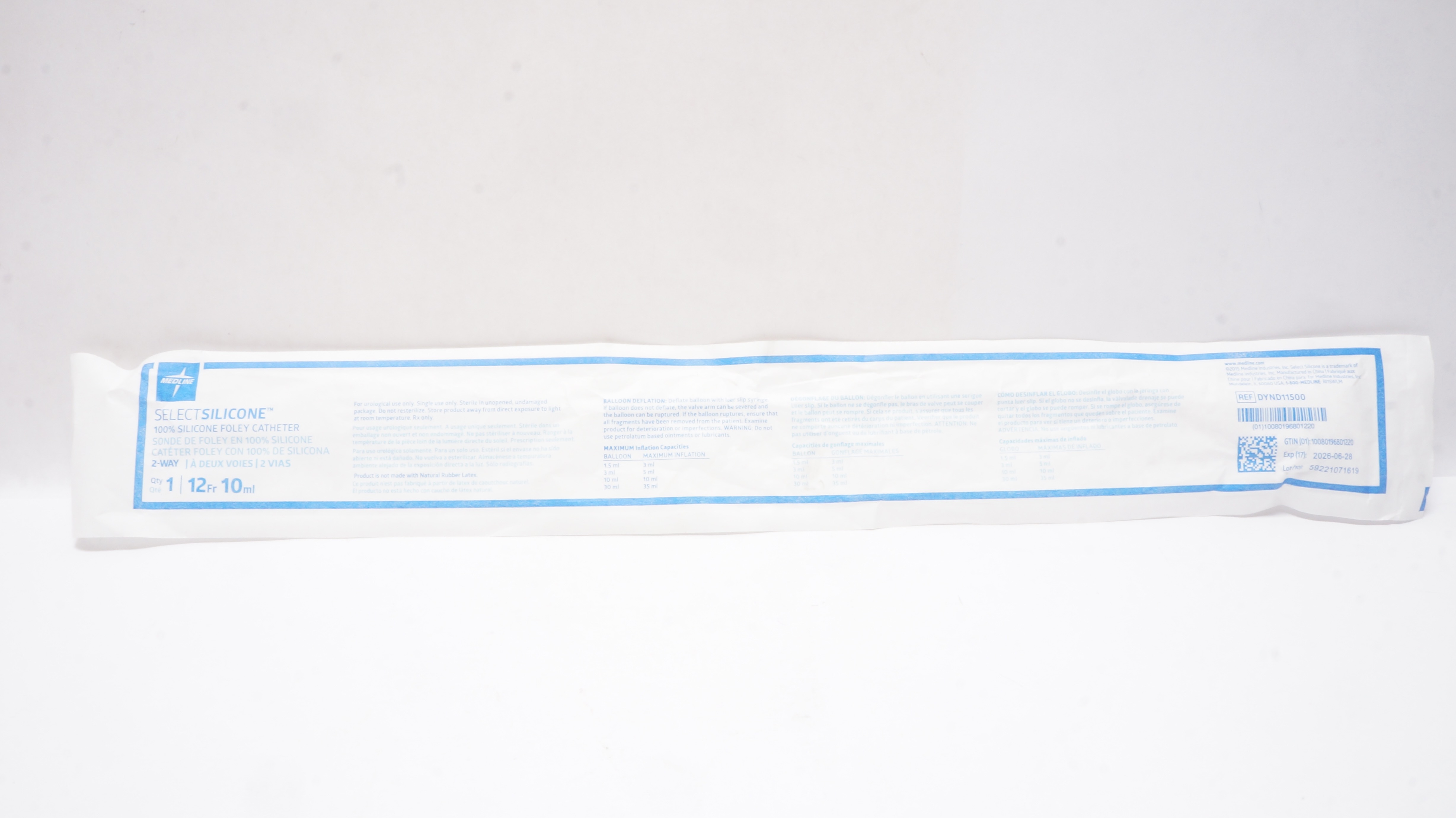 Medline DYND11500 SelectSilicone Foley Cath. 2-Way 12Fr x 10mL