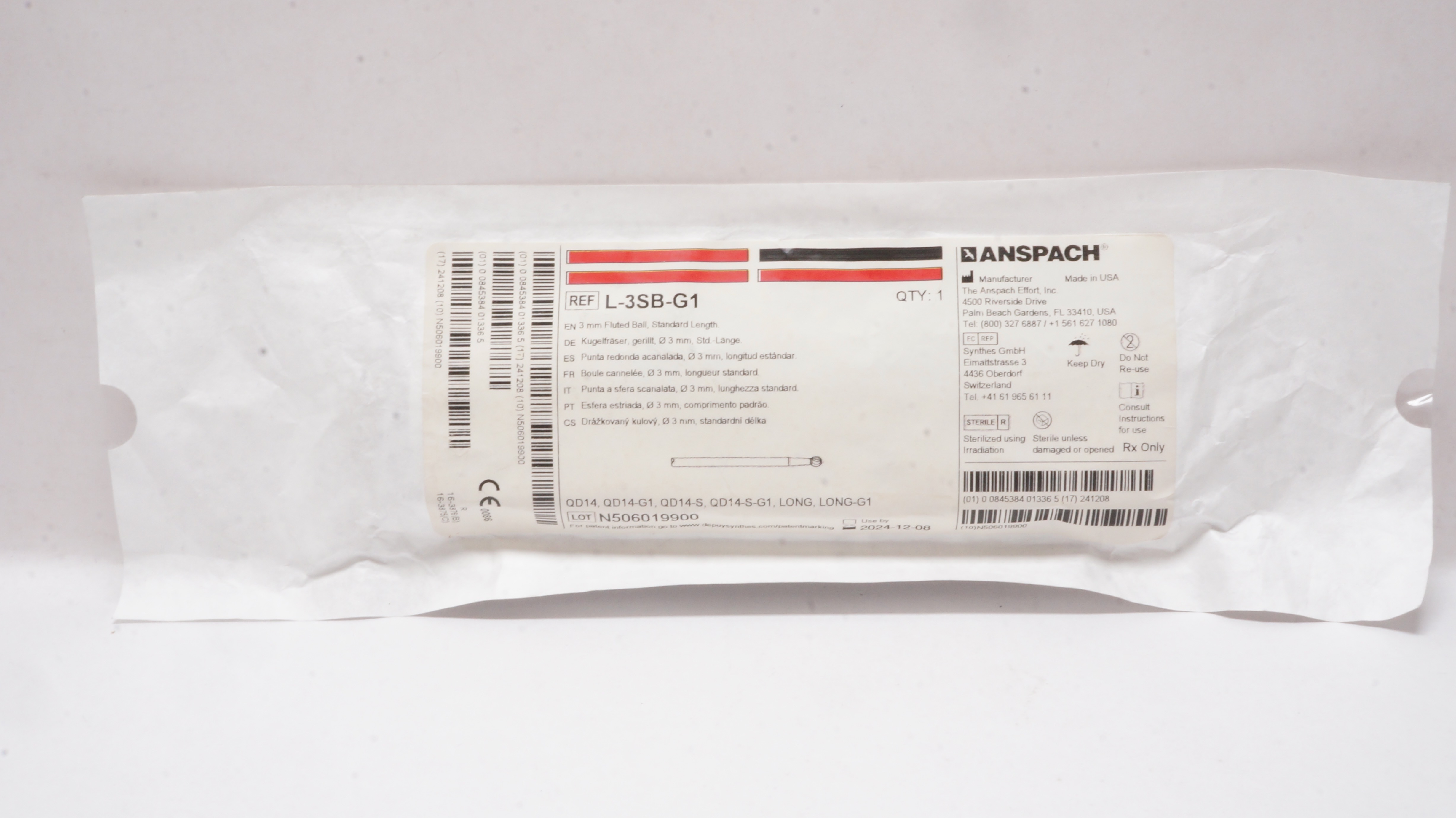 Anspach L3SBG1 Fluted Ball, Standard Length 3mm