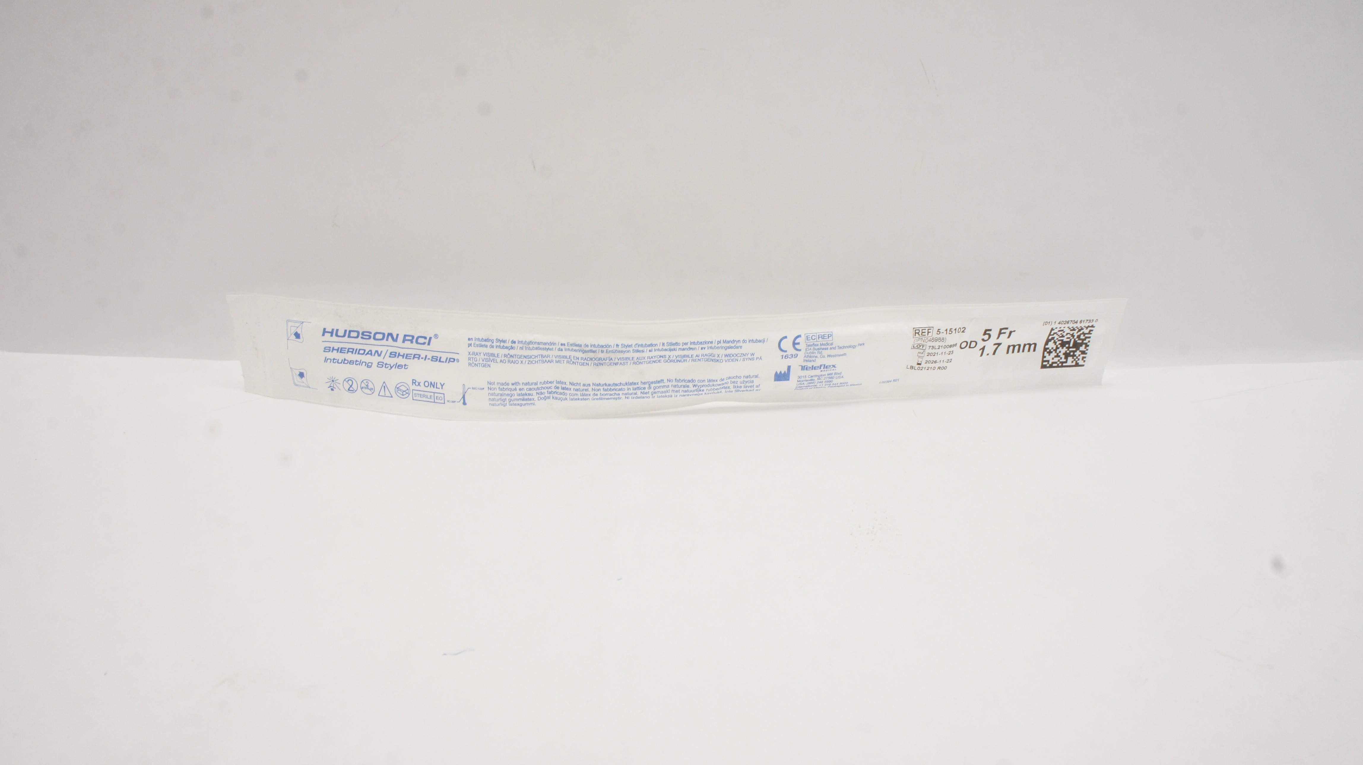 Teleflex 5-15102 Hudson RCI Sheridan/Sher-I-Slip Intubating Stylet 5Fr. OD 1.7mm