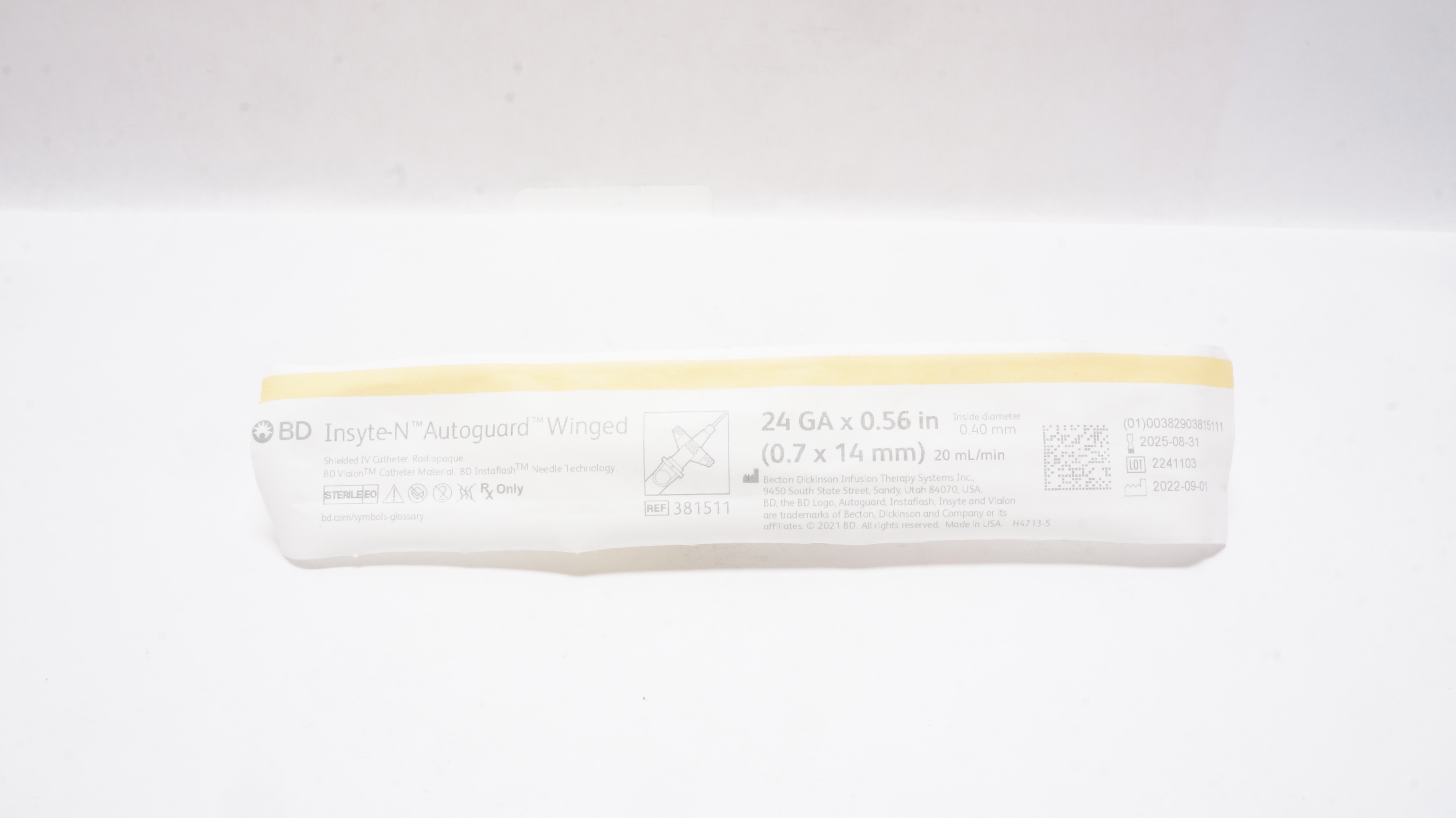 BD 381511 BD Insyte-N Autoguard Shielded I.V. Cath. Winged 24Ga x 0.56 inch