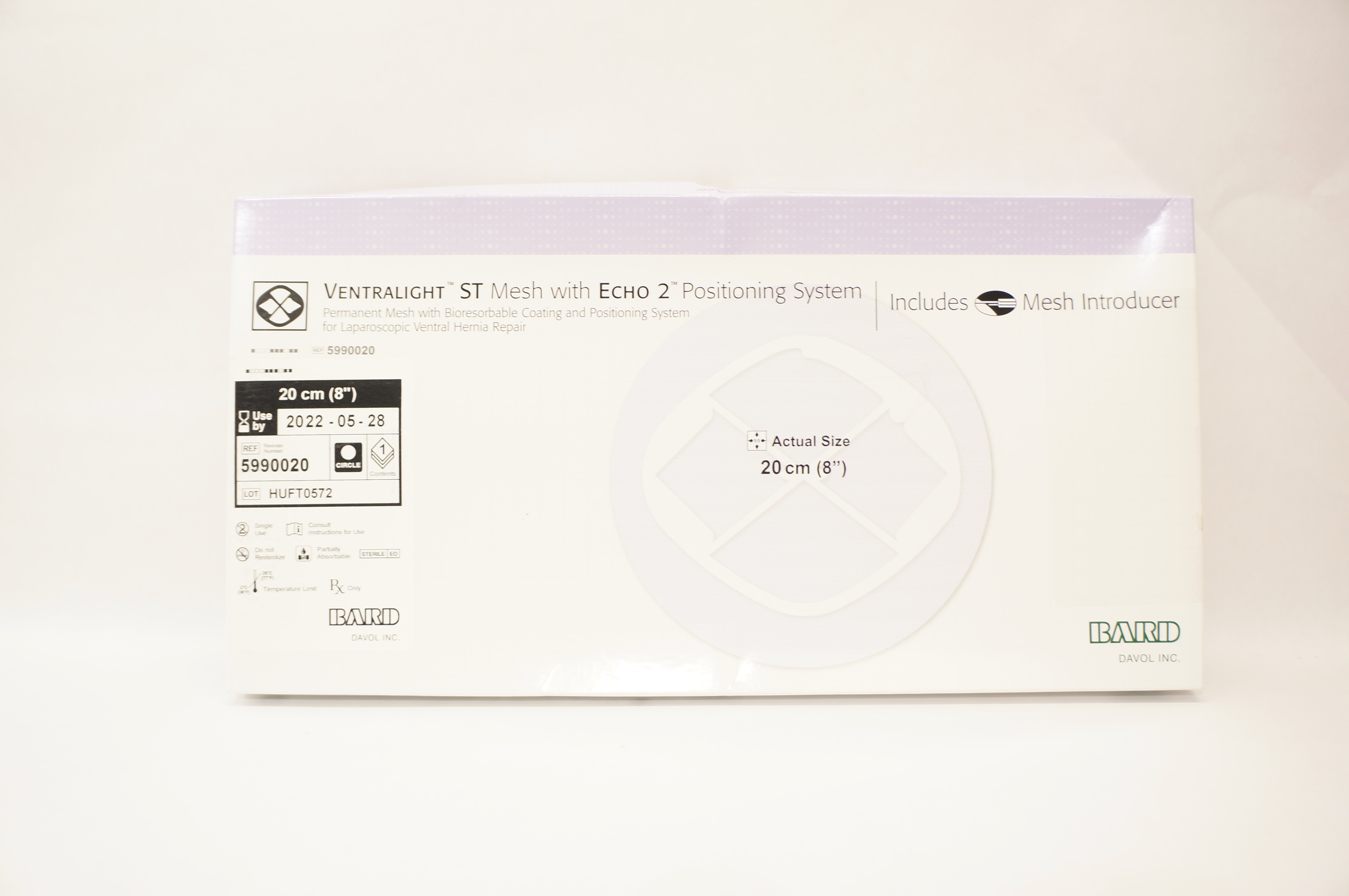 Bard 5990020 Ventralight ST Mesh With Echo 2 Positioning System 8 inch (x)