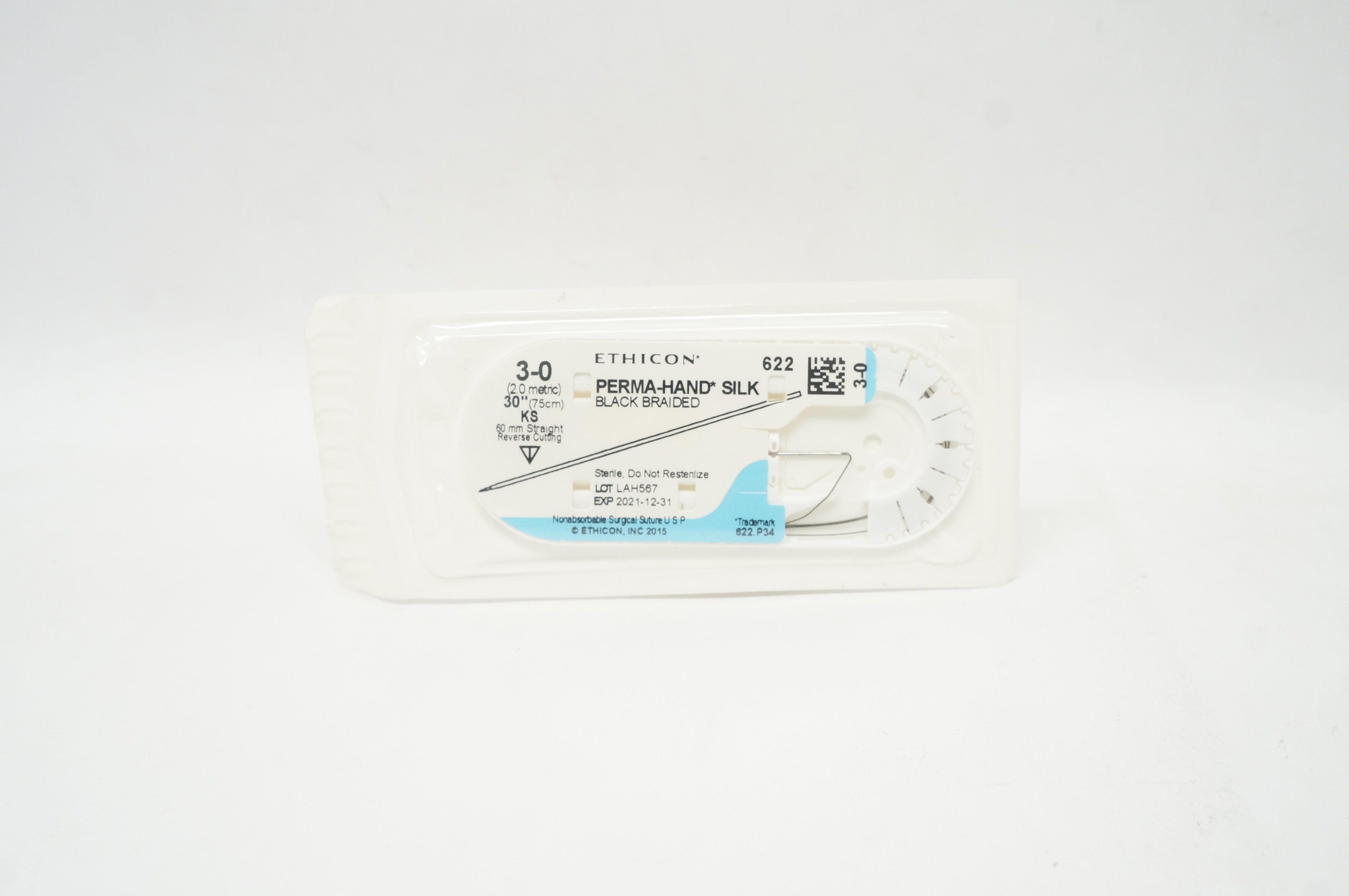 Ethicon 622 3-0 Perma-Hand Silk Surgical Stre KS 60mm Reverse Cutting 30inch (x)