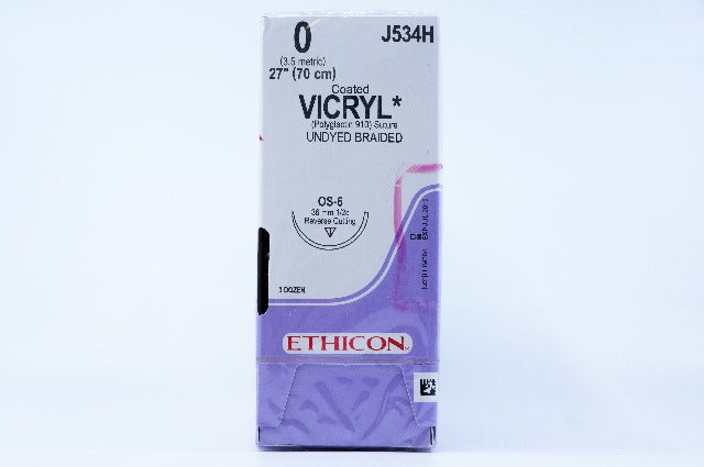 Ethicon J534H 0 VICRYL, OS-6, 36mm 1/2c, 27inch ~ Pack of 36