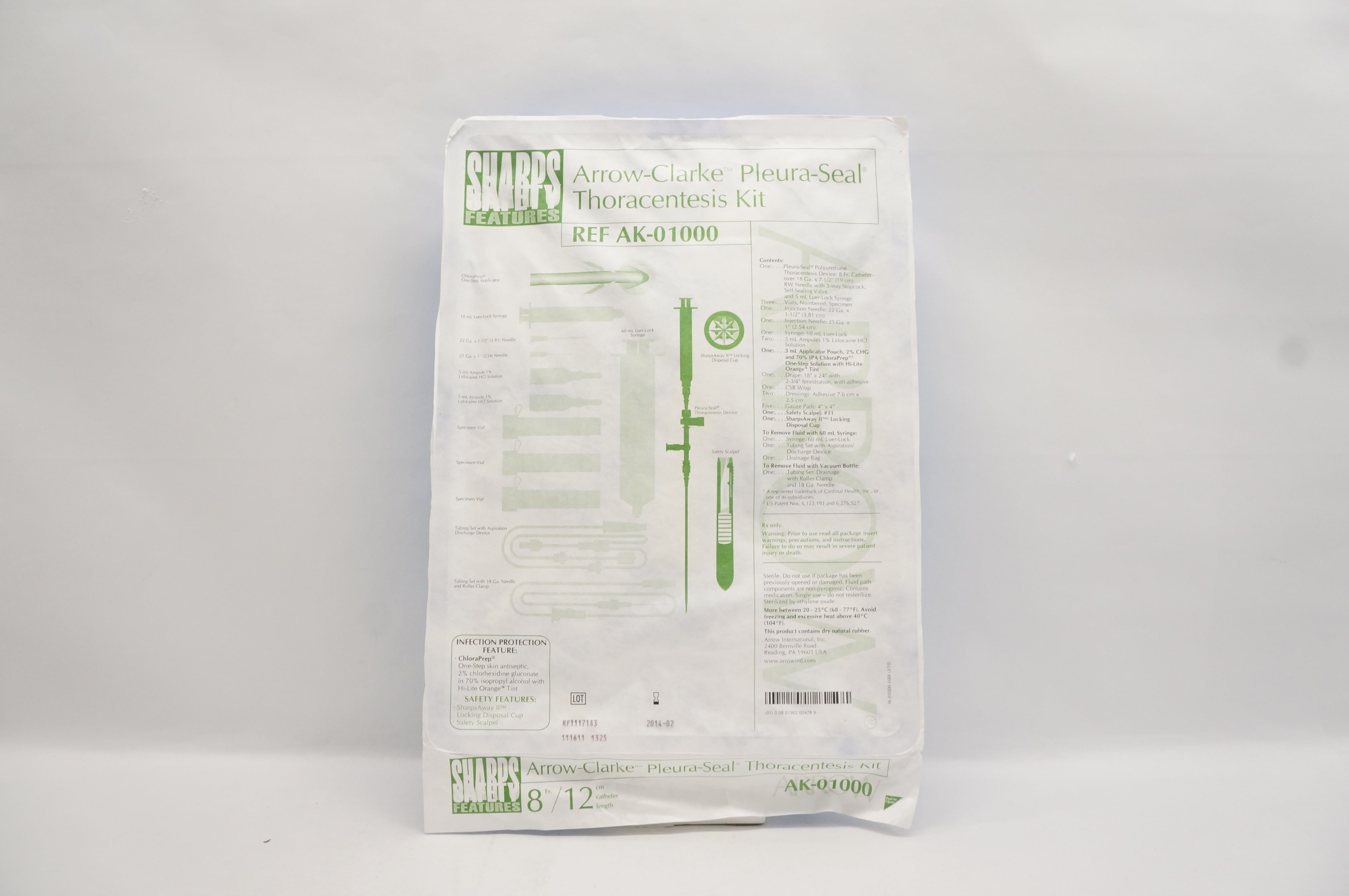 Arrow AK-01000 Clarke Pleura-Seal Thoracentesis Kit 8Fr 12cm (x)
