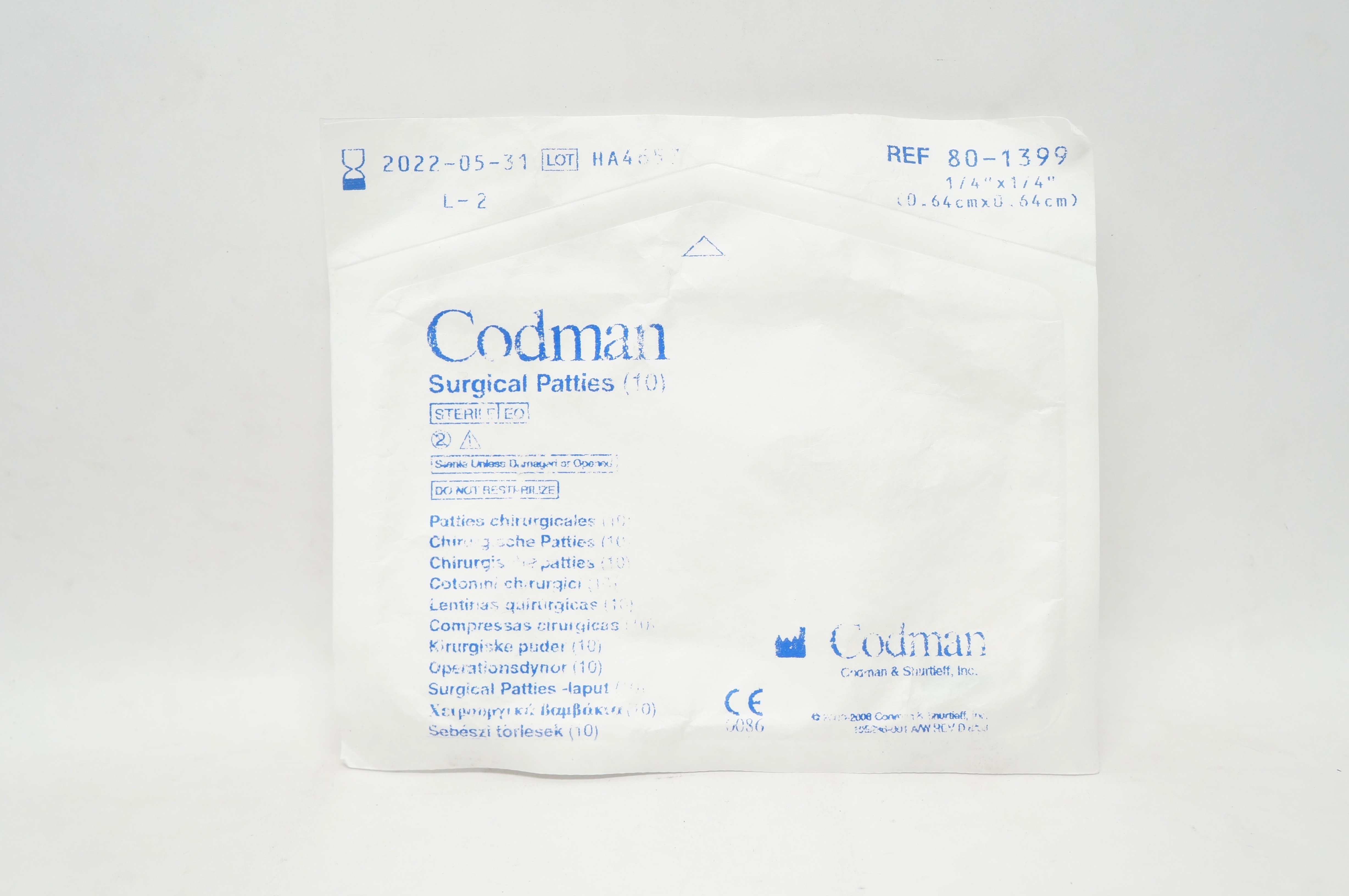 Codman 801399 Surgical Patties 1/4inch x 1/4inch (x) Pack of 10