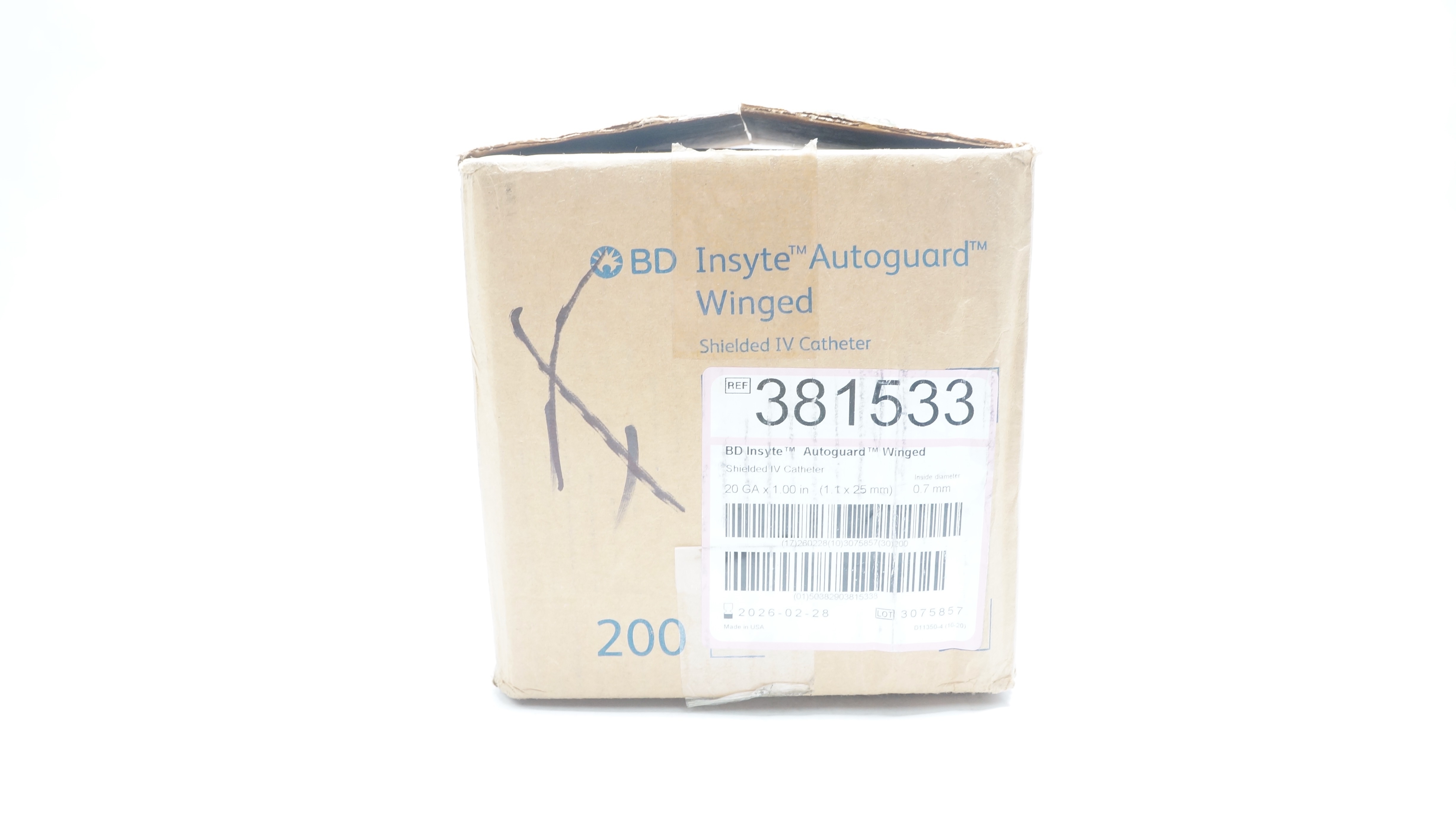 BD 381533 Shielded IV Cath. Insyte Autoguard Winged 20Ga x 1inch - Box of 200