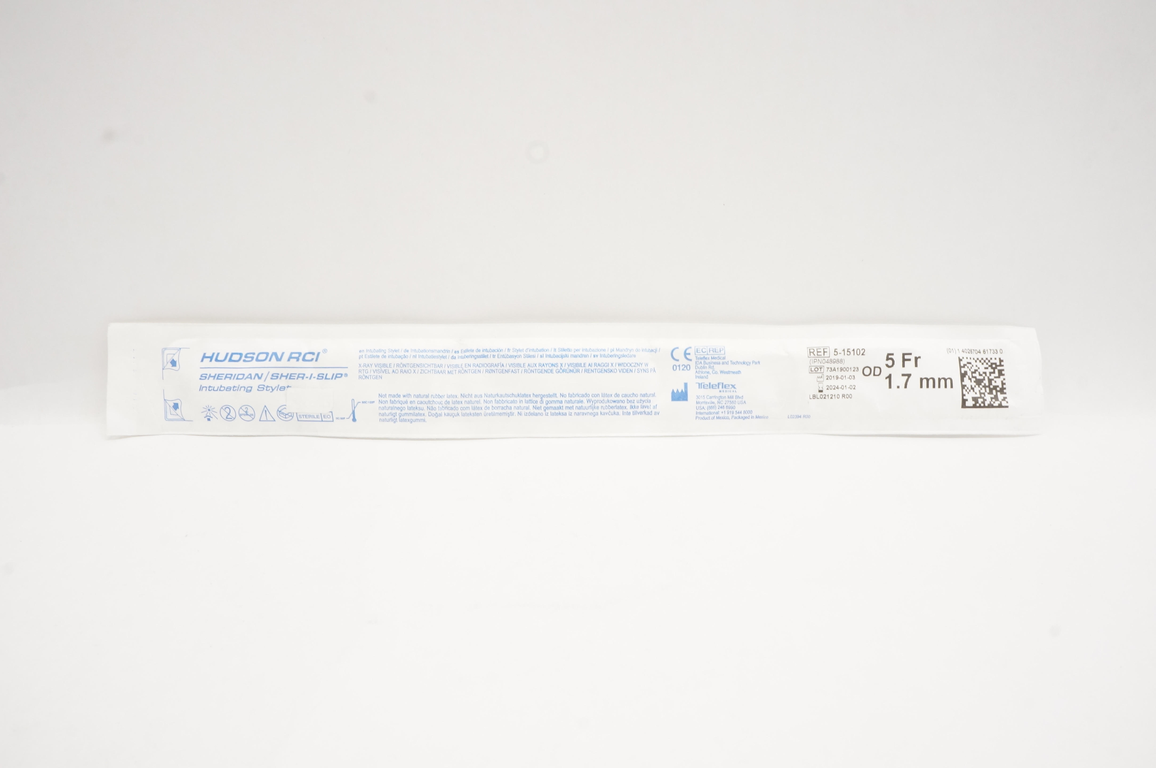 Teleflex 5-15102 Hudson RCI Sheridan/Sher-I-Slip Intubating Stylet 5Fr. x 1.7mm