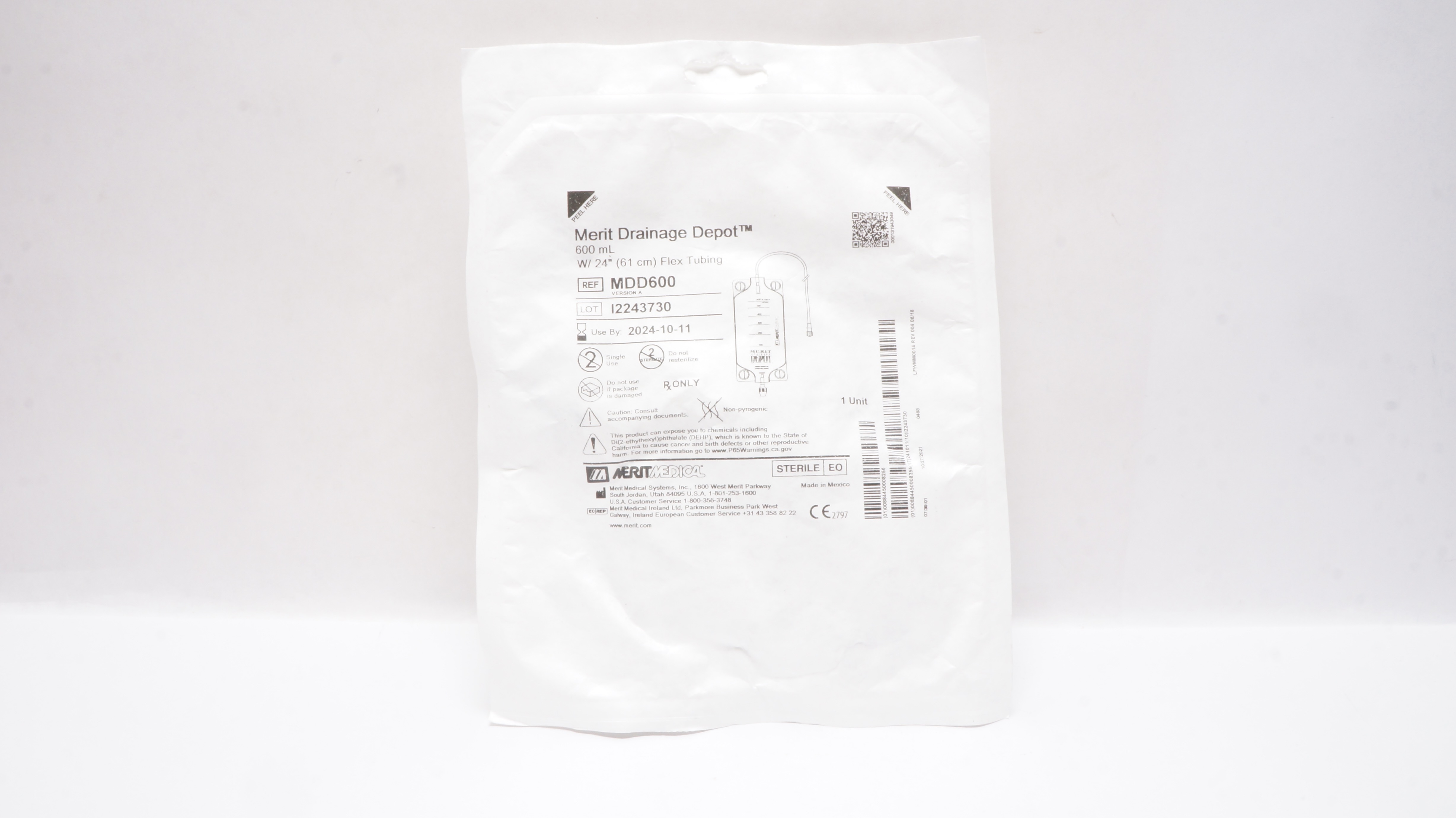 Merit Medical MDD600 600ml Drainage Depot 24inch Flex Tubing