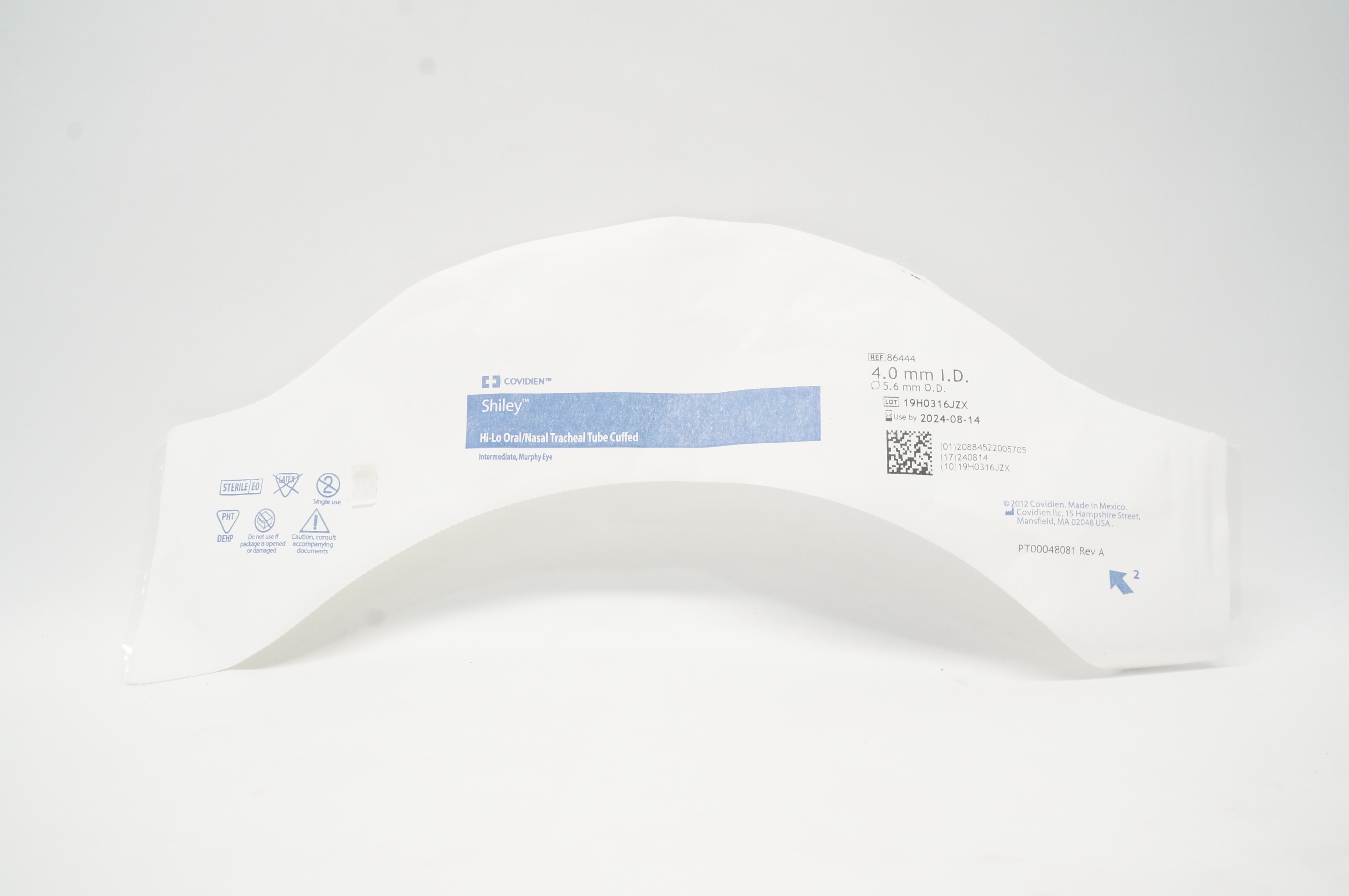 Covidien 86444 Shiley Hi-Lo Oral/Nasal Tracheal Tube Cuffed 4.0mm ID