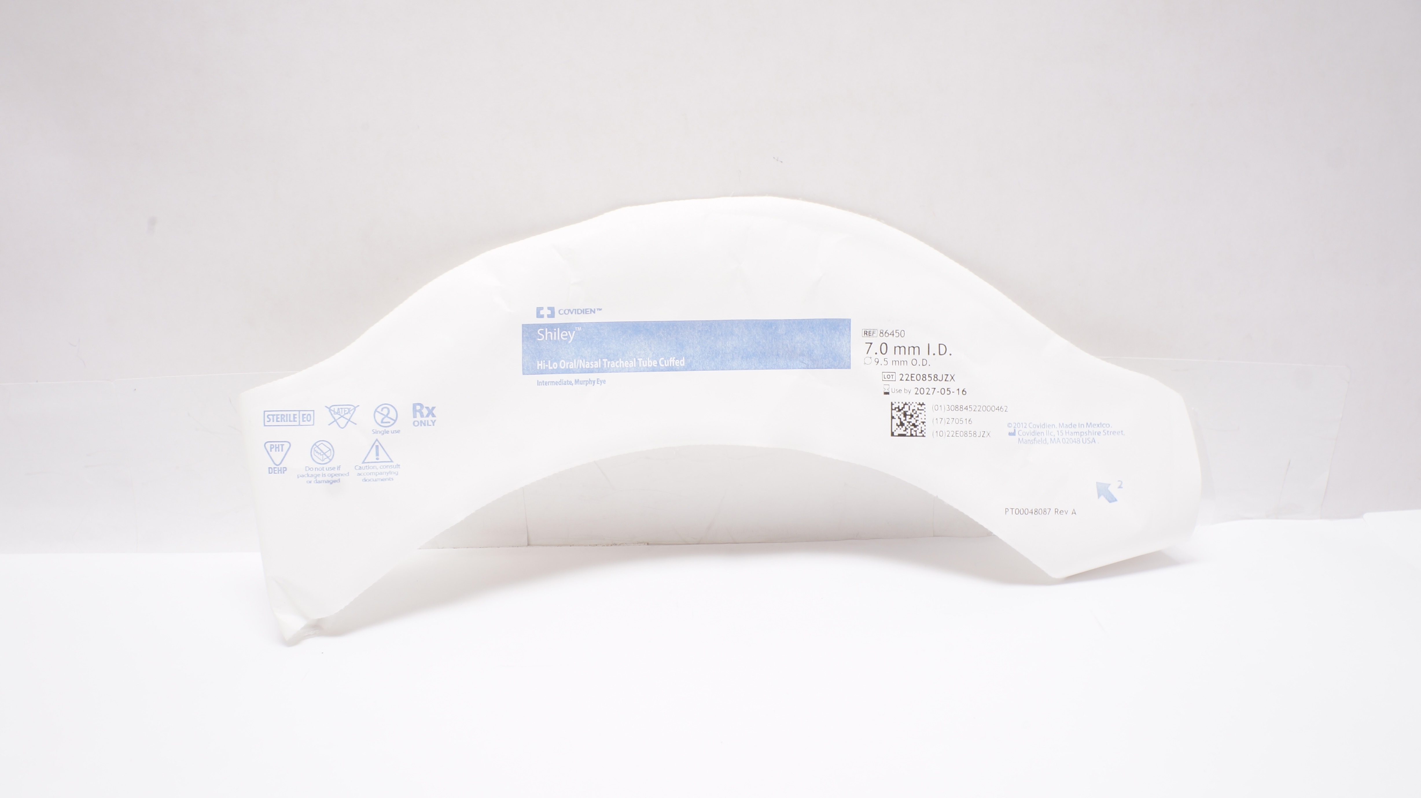 Covidien 86450 Shiley Hi-Lo Oral/Nasal Tracheal Tube Cuffed 7.0mm ID x 9.5mm OD