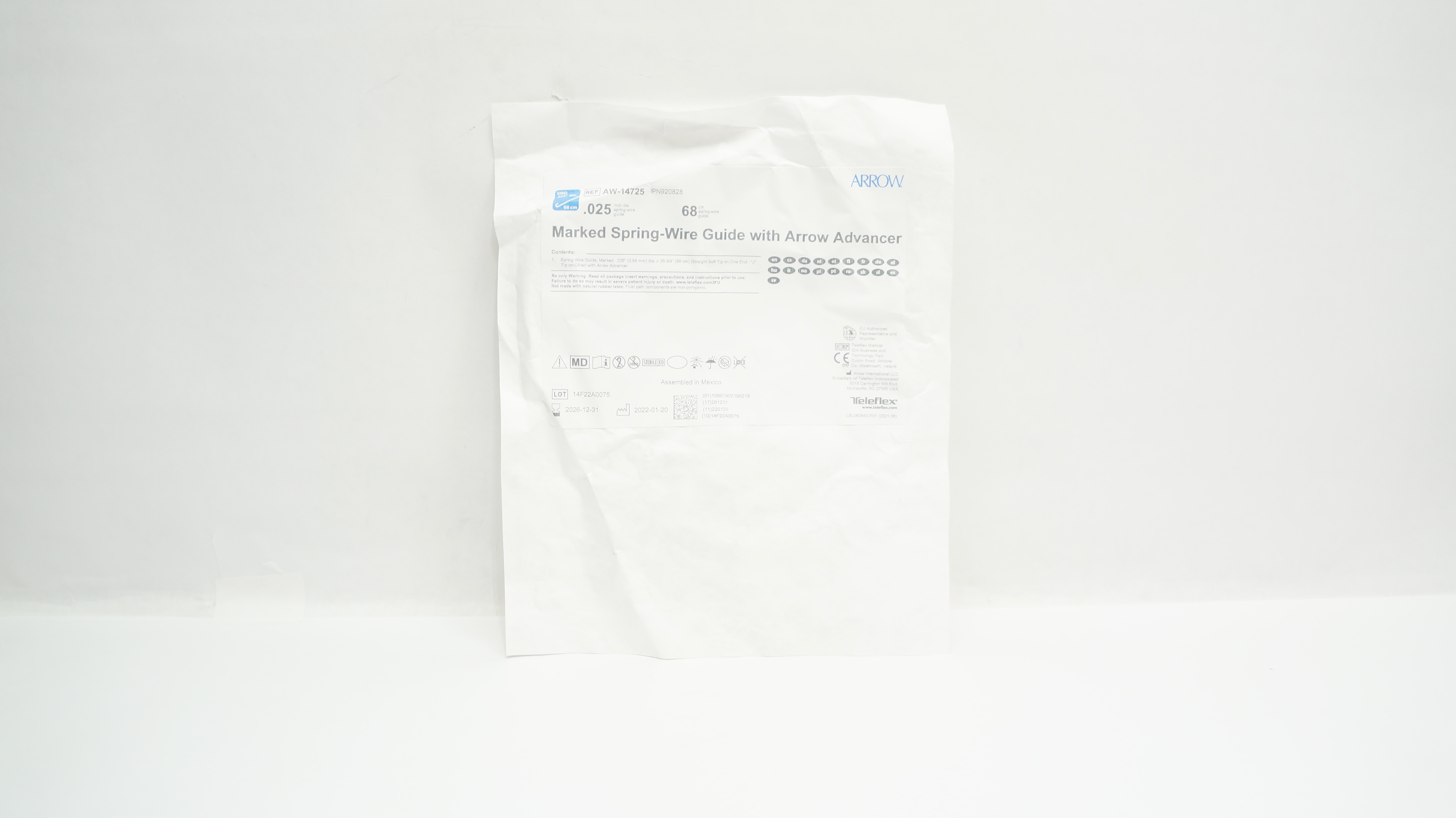 Arrow AW-14725 Marked Spring Wire Guide w/Advancer .025inch x 68cm