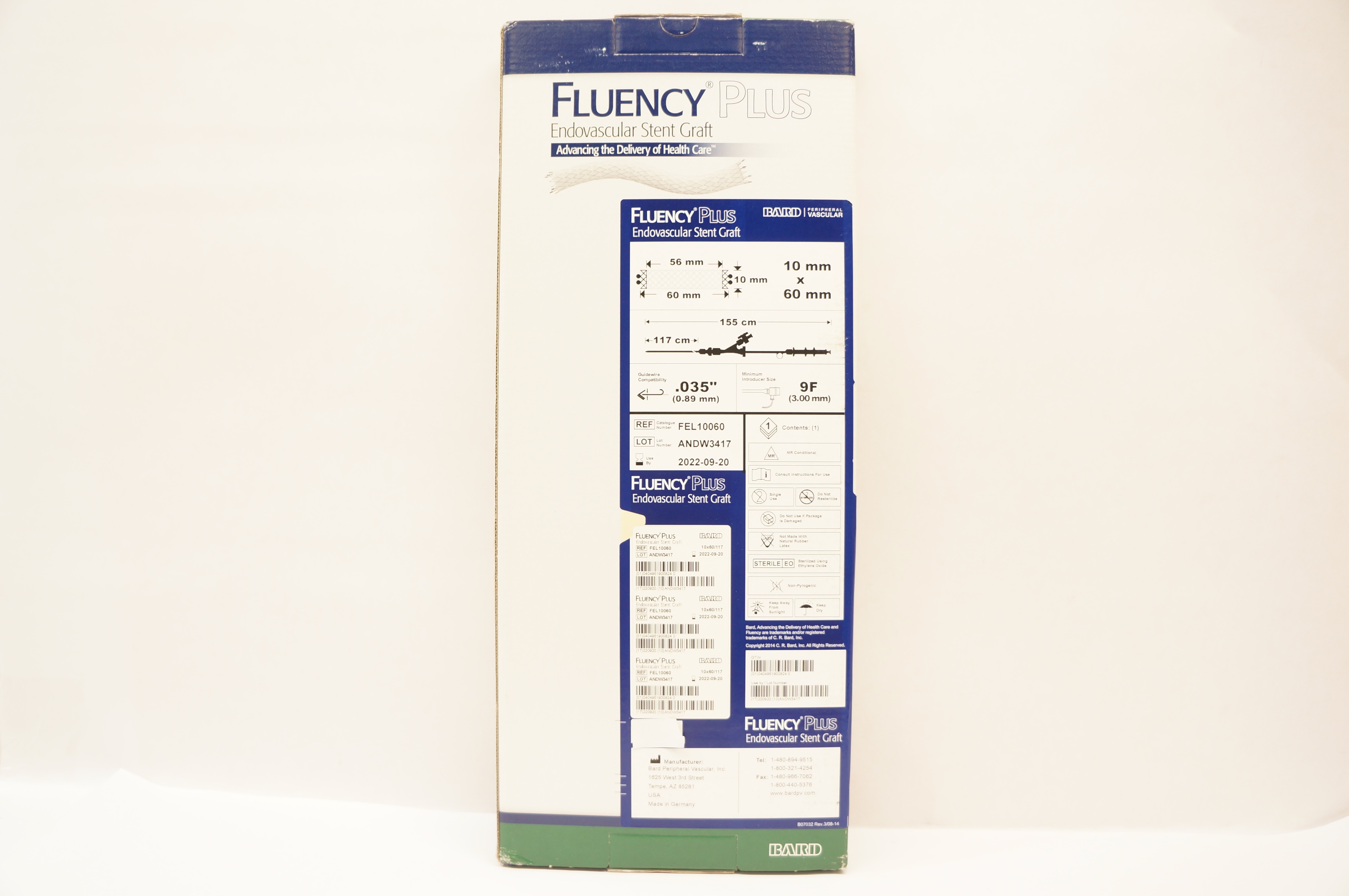Bard FEL10060 Fluency Plus Endovascular Stnt Graft 155 x 117cm x 9Fx .035inch(x)
