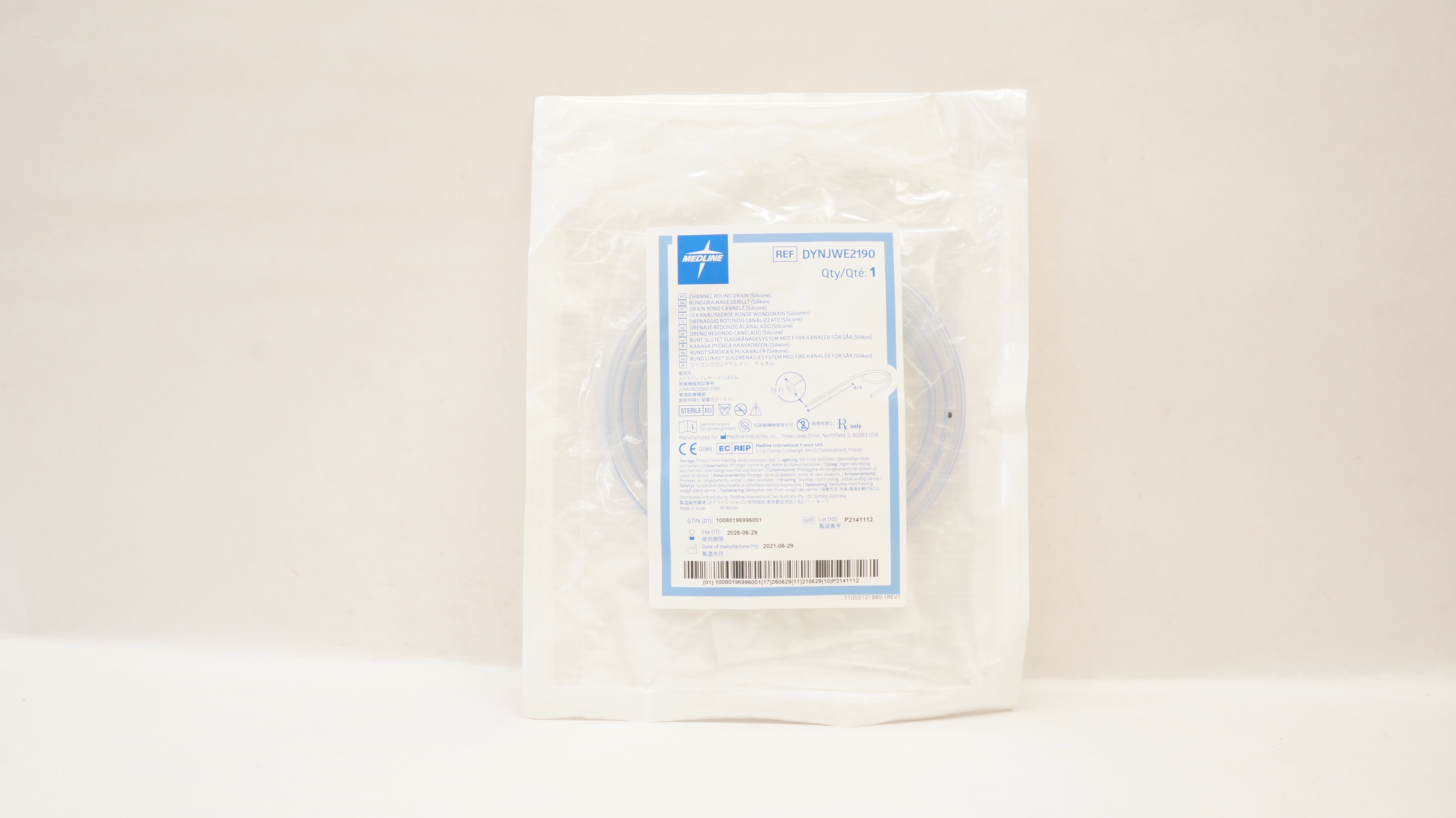 Medline DYNJWE2190 Channel Round Drain 19Fr.