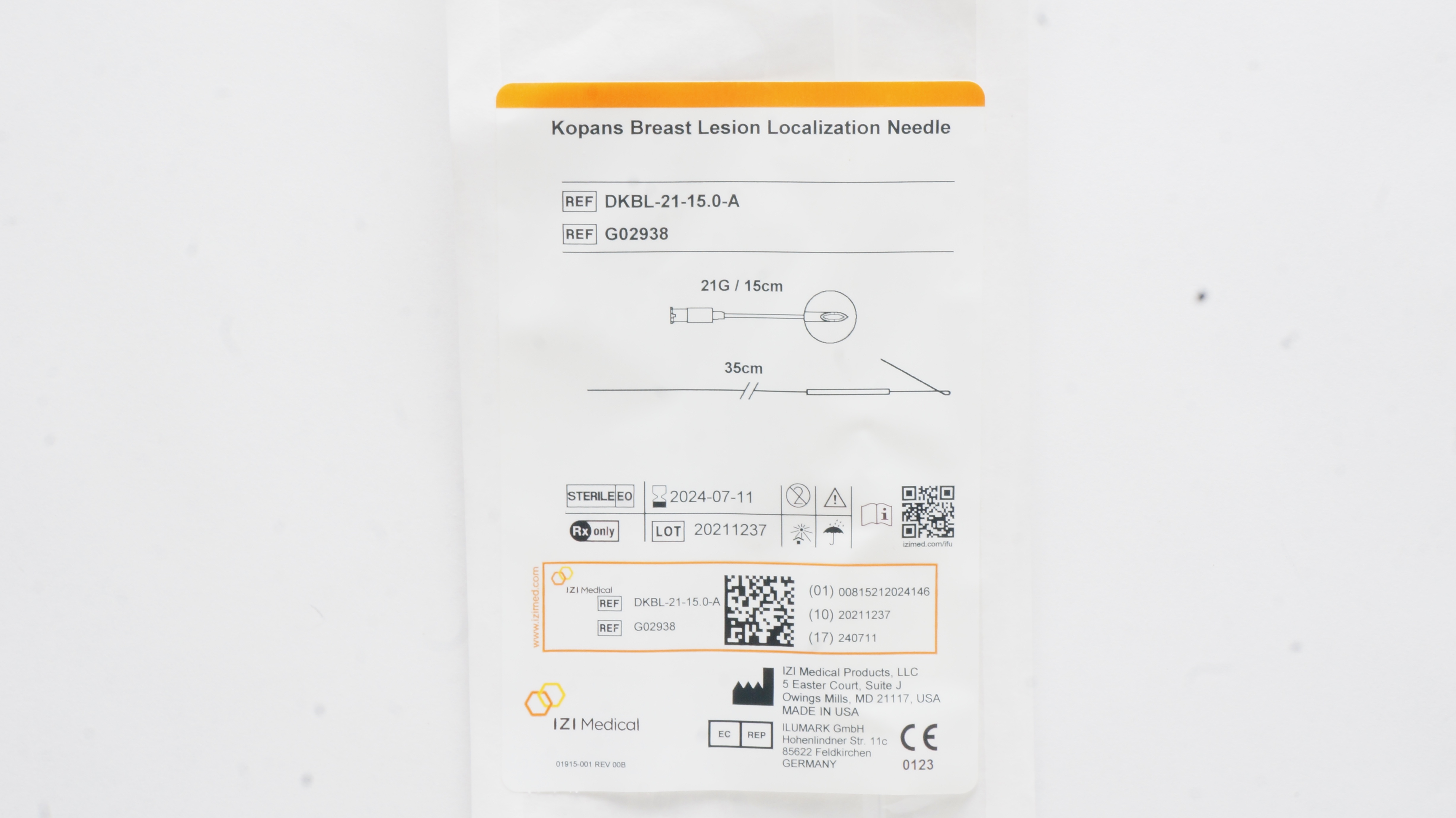 IZI Medical G02938 Kopans Breast Lesion Localization Ndle 21G/15cm 35cm (x)