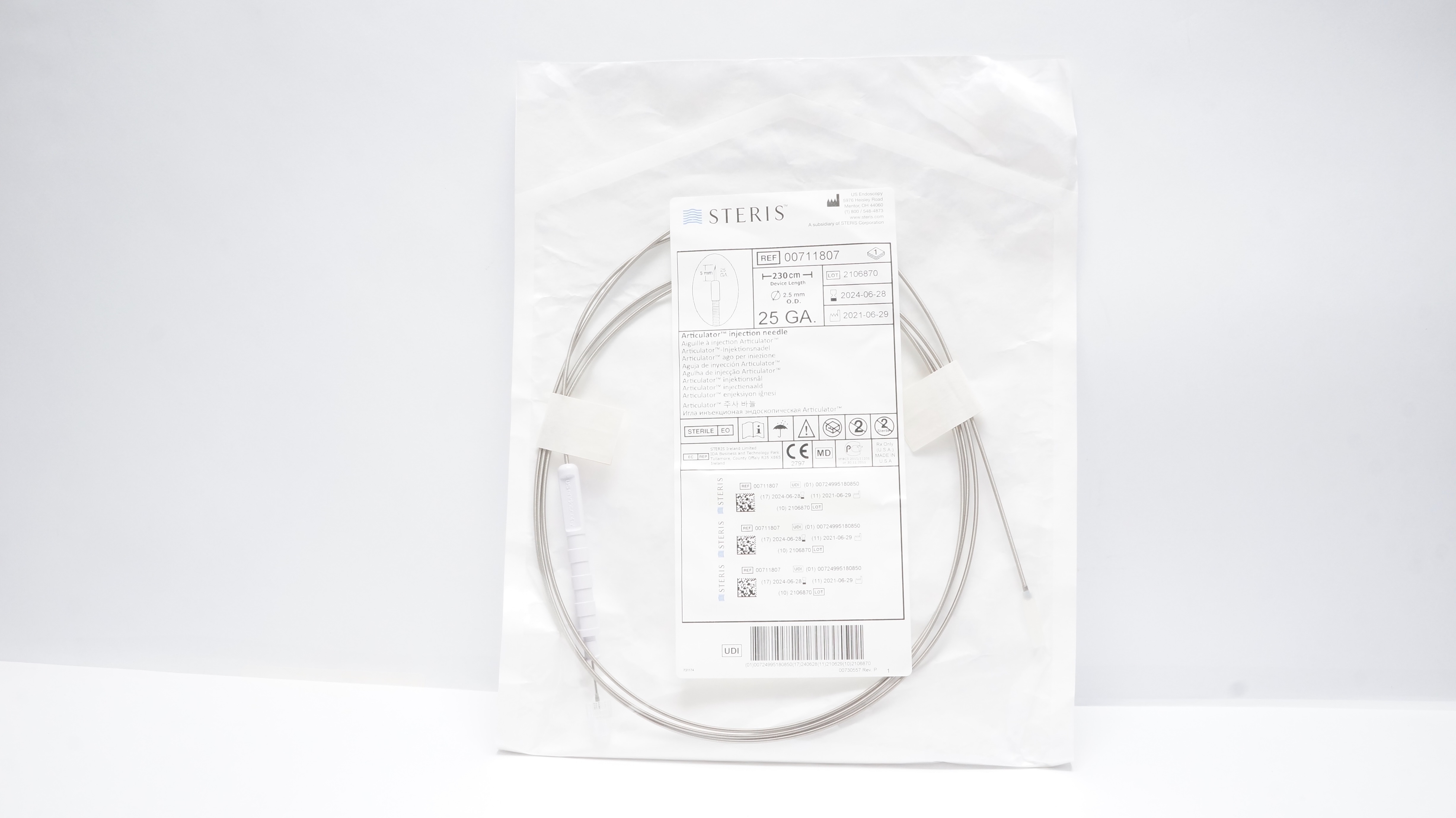 US Endoscopy 00711807 Steris Articulator Injection Ndle 25GA x230cmx 2.5mm OD(x)