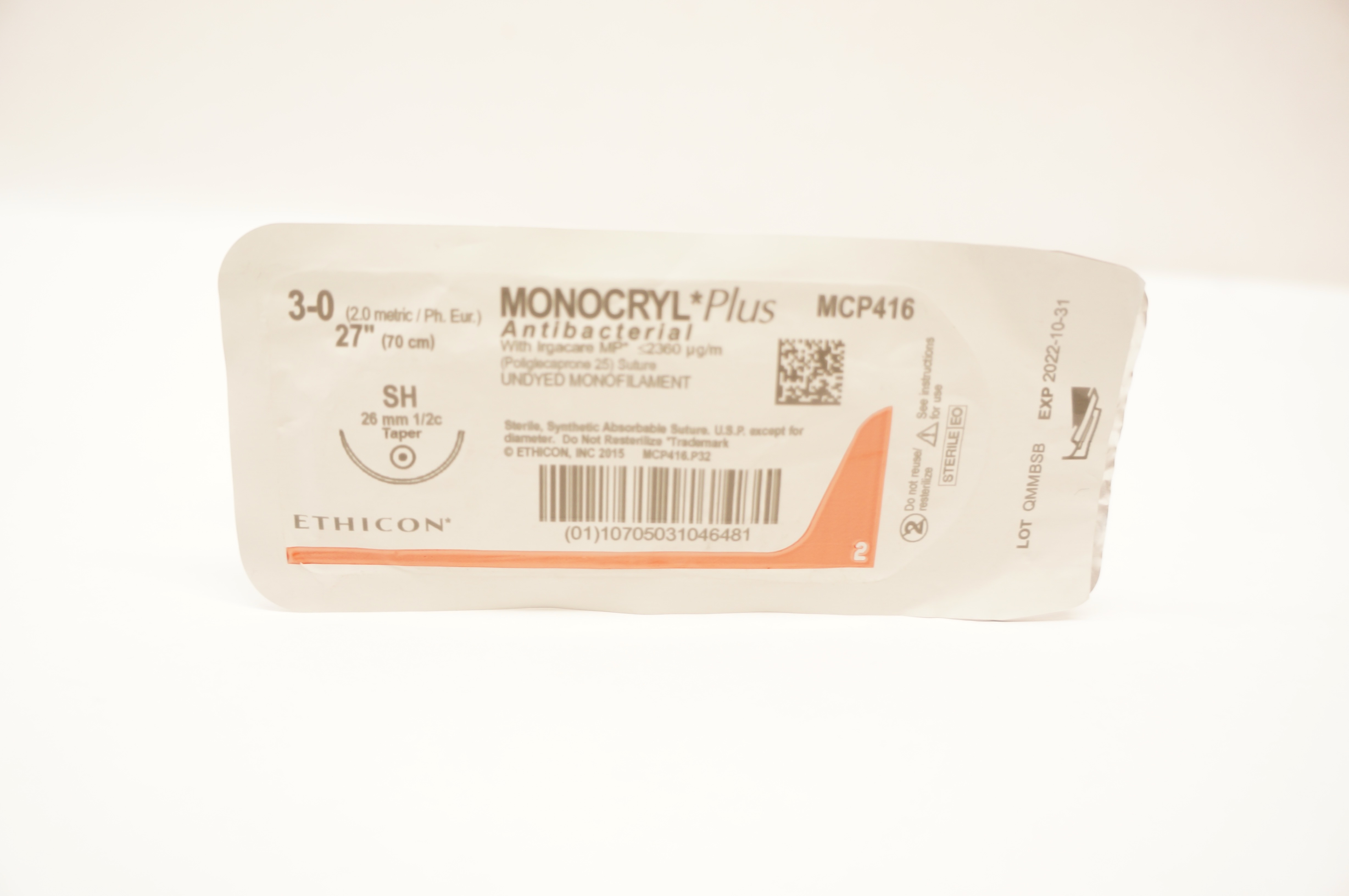 Ethicon MCP416 3-0 MONOCRYL Plus, SH, 26mm 1/2c Taper, 27inch (x)