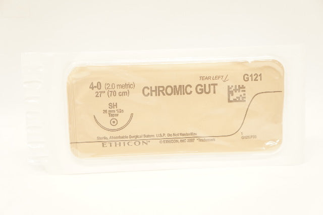 Ethicon G121 4-0 CHROMIC GUT Surgical Stre SH 26mm 1/2c Taper, 27inch