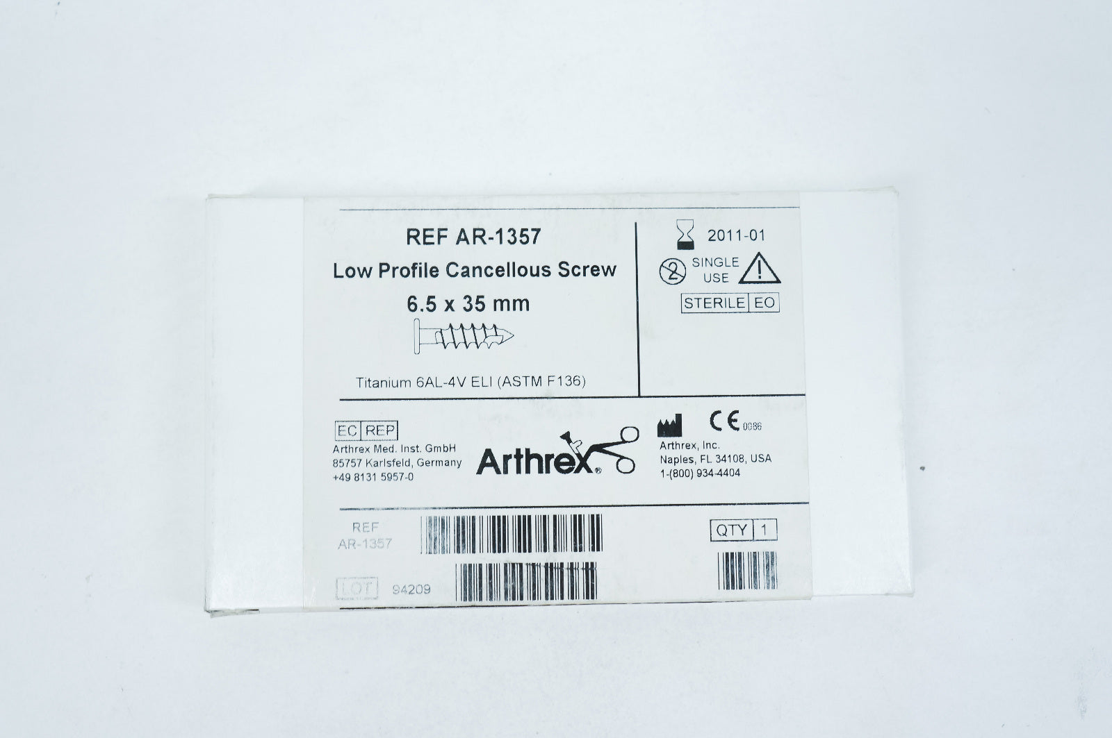 Arthrex AR-1357 Low Profile Cancellous Screw 6.5 x 35mm (x)