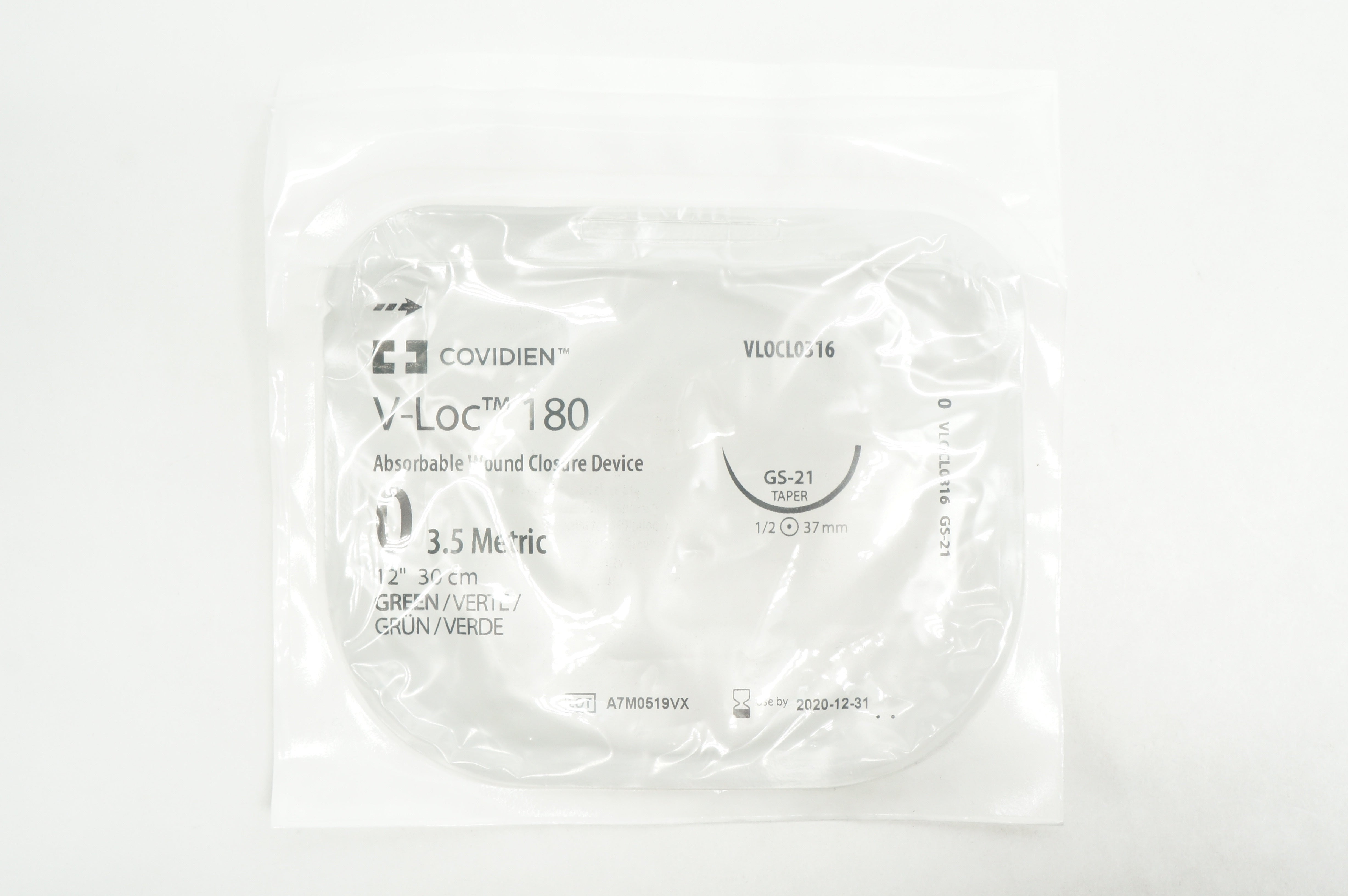 Covidien VLOCL0316 0 V-Loc 180 Wound Closure GS-21 Taper, 1/2c 37mm, 12inch (x)
