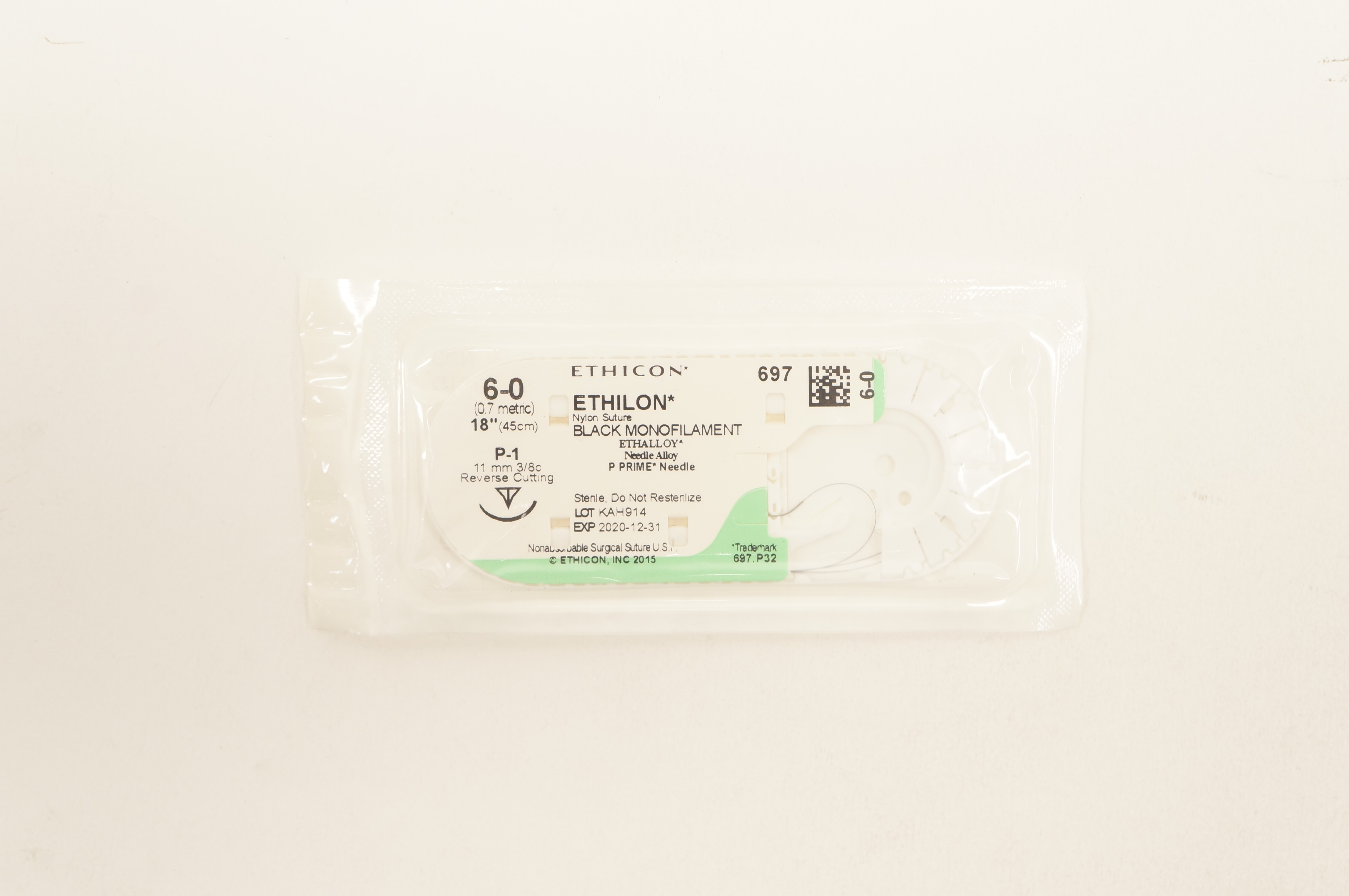Ethicon 697 6-0 Ethilon Nylon Stre P-1 11mm 3/8c Reverse Cutting, 18inch (x)