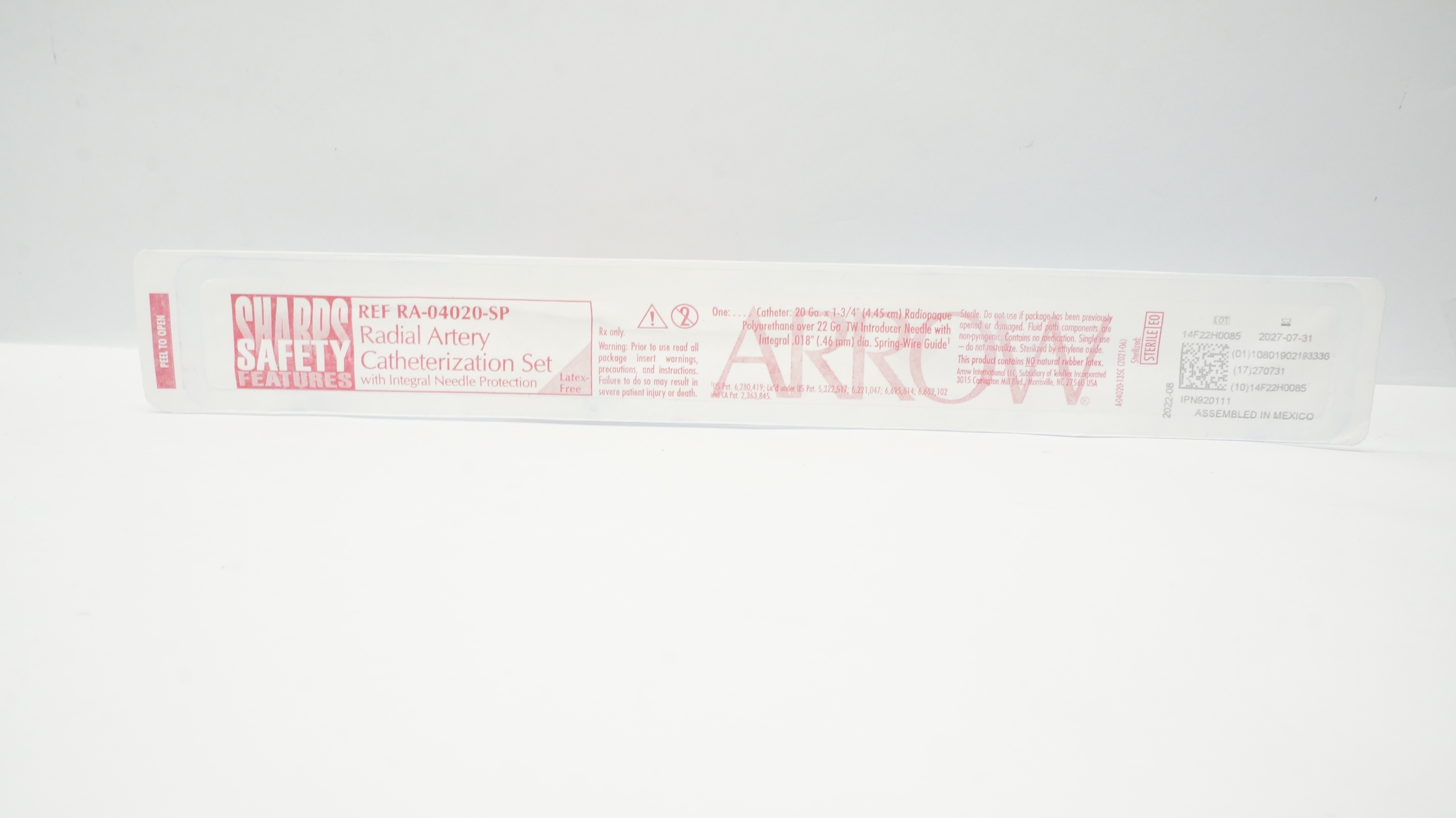 Arrow RA-04020-SP Radial Artery Catheterization Set 20Ga x 1-3/4In
