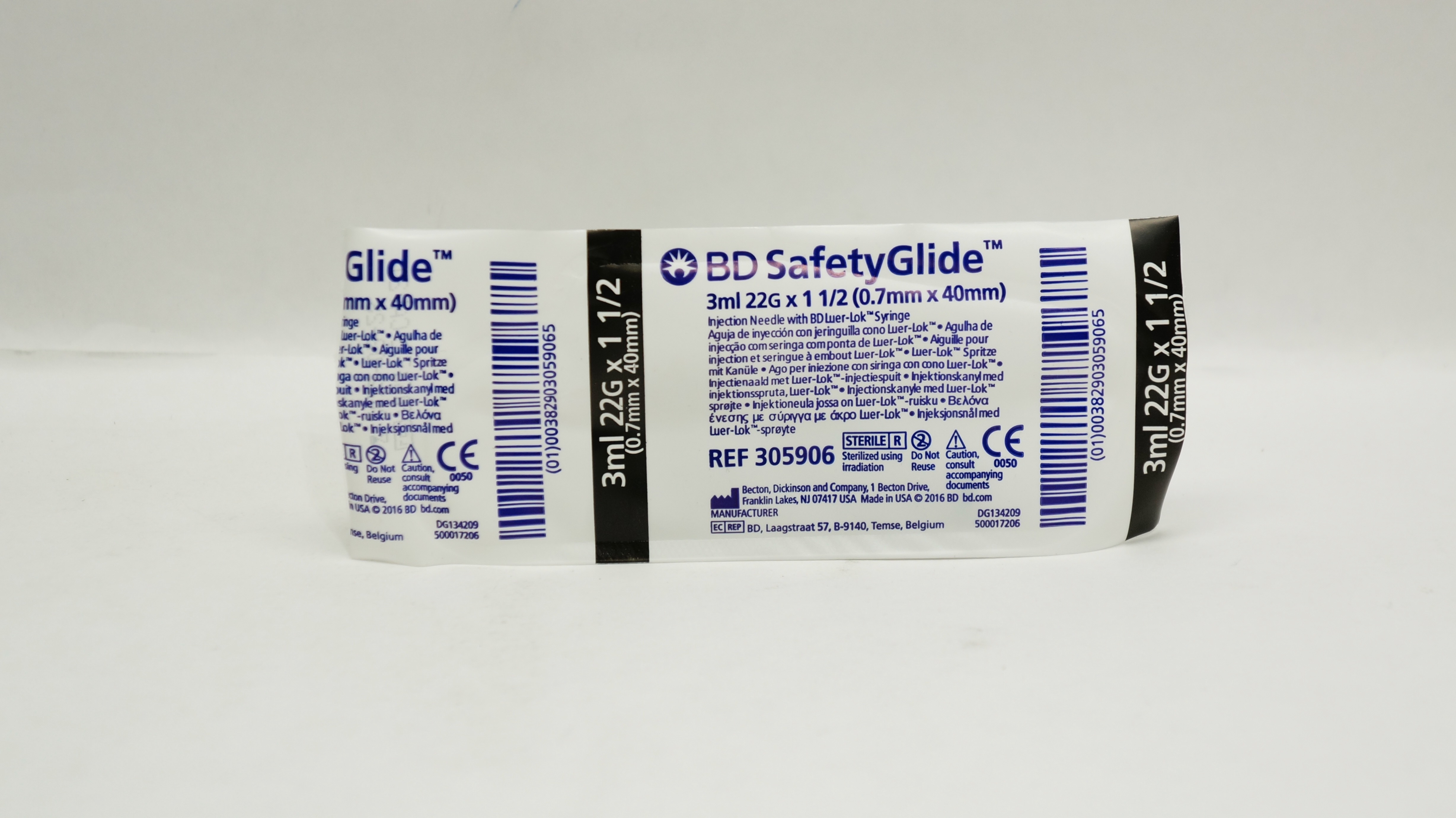 BD 305906 SafetyGlide Injection Ndle with Luer-Lok Syringe 3ml, 22G x 1-1/2