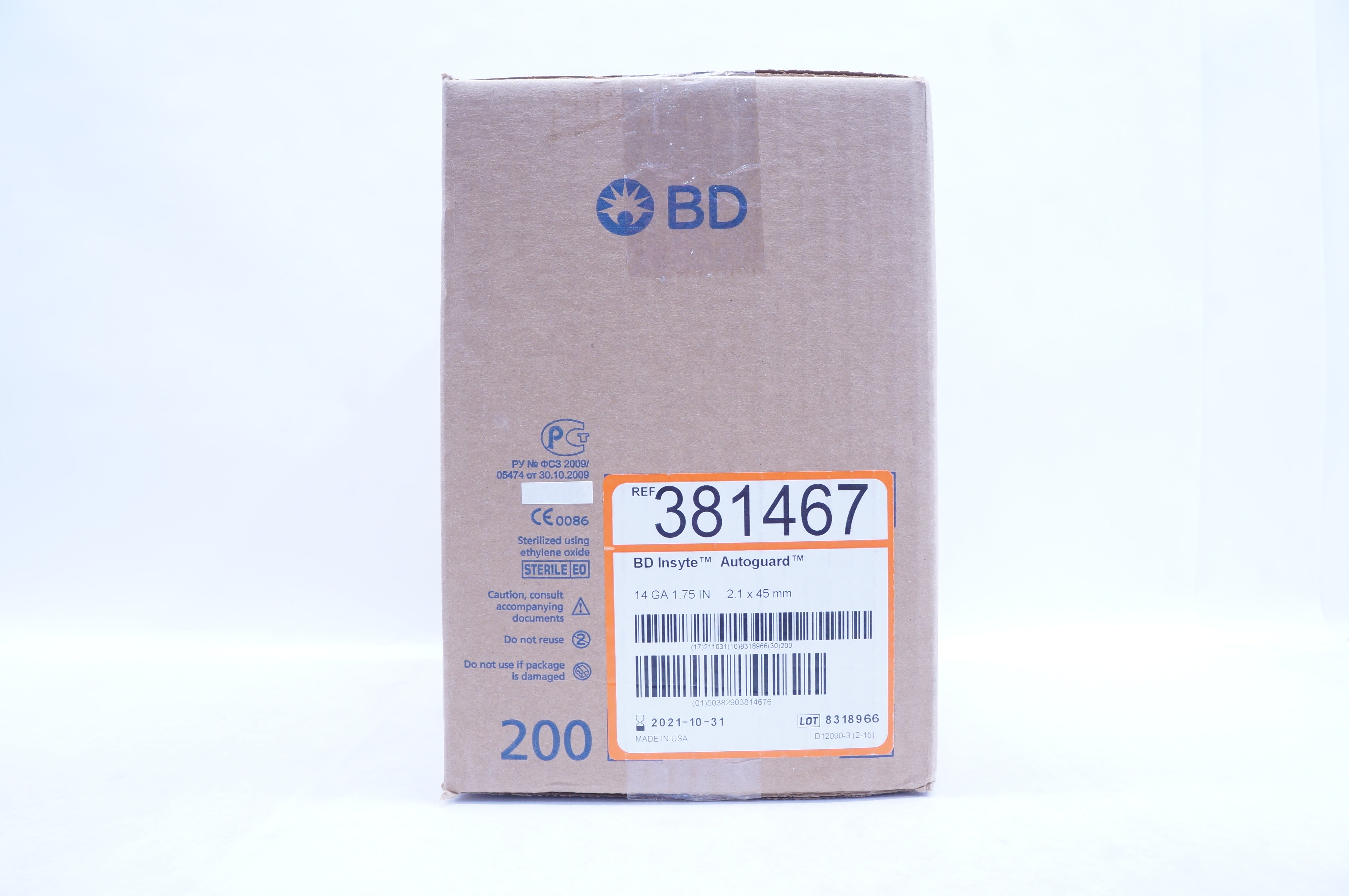 BD 381467 Insyte Autoguard Shielded IV Cath. 14GA x 1.75inch - Case of 200