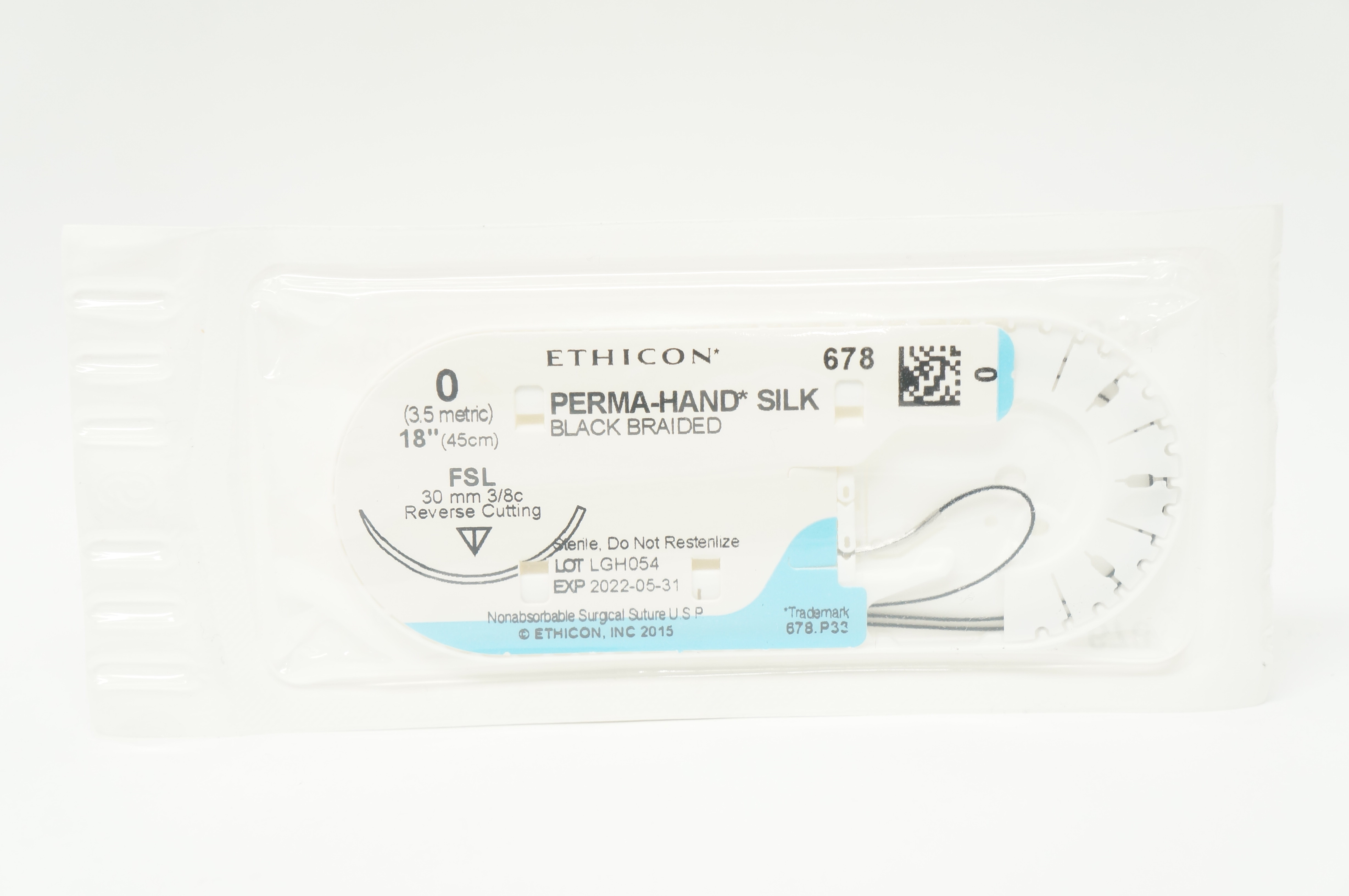 Ethicon 678 0 PERMA-HAND SILK FSL Reverse Cutting 30mm 3/8c, 18inch
