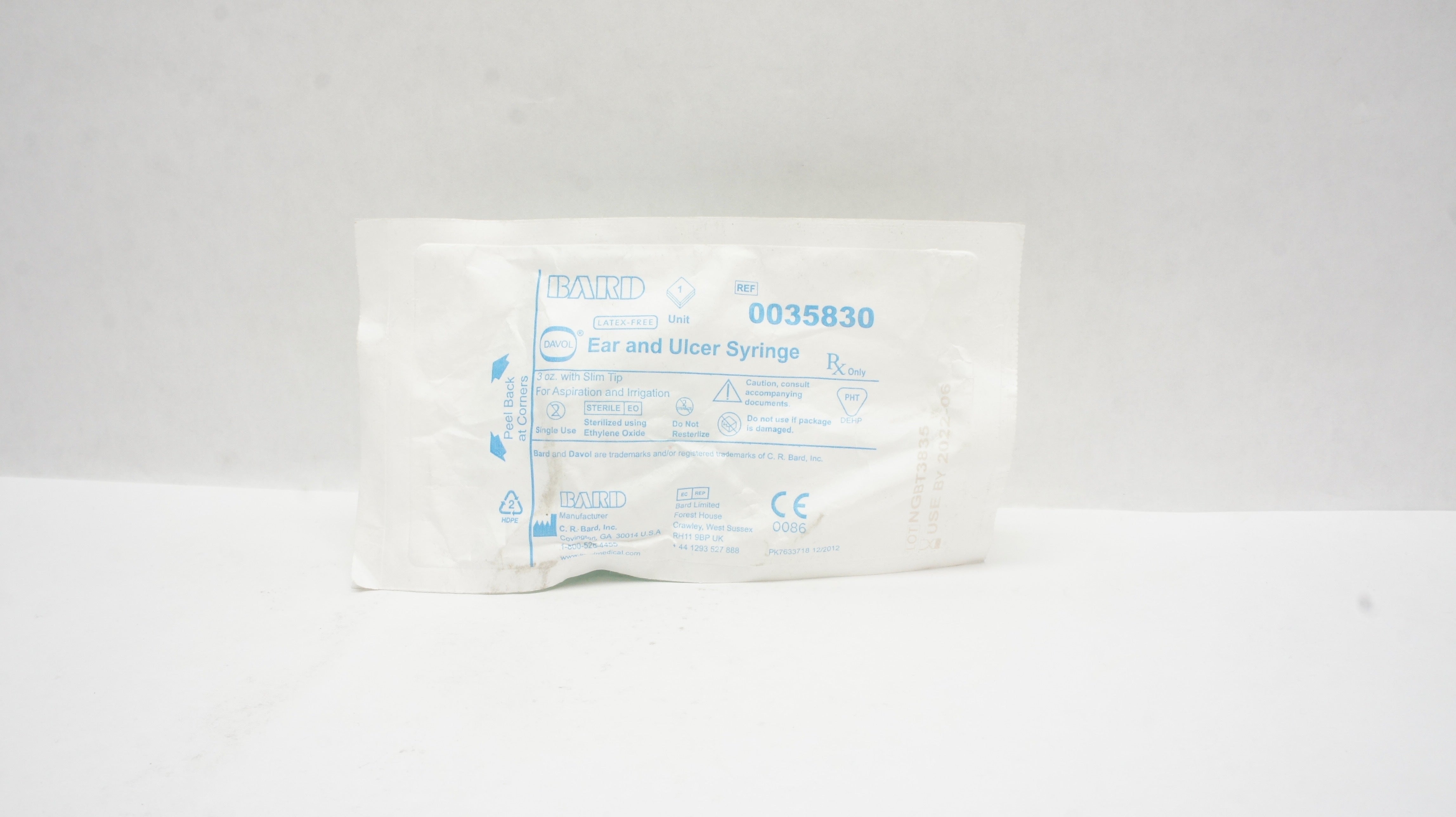 Bard 0035830 Davol Ear and Ulcer Syringe 3oz. with Slim Tip For Aspiration (x)