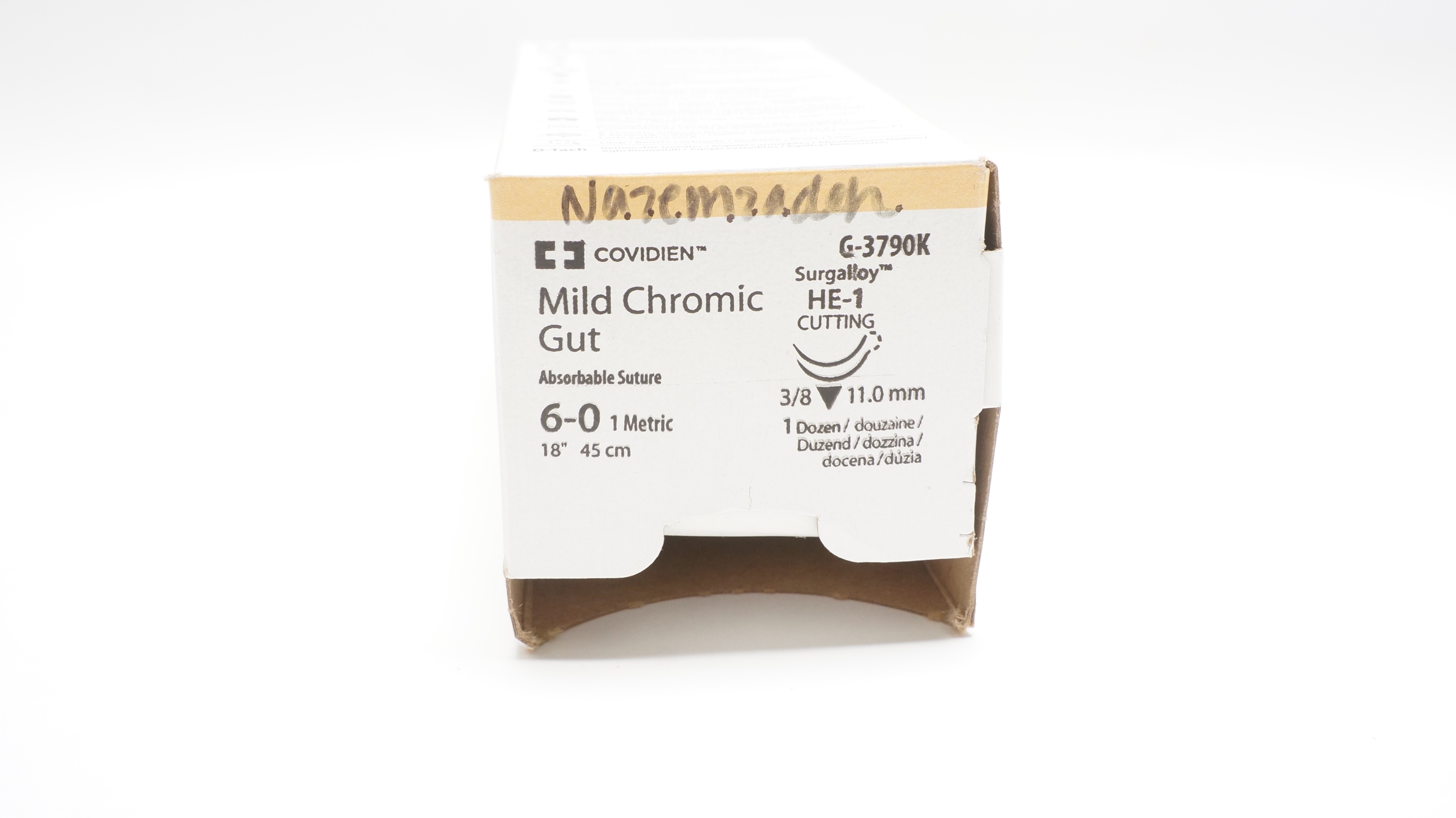 Covidien G-3790K 6-0 Chromic Gut Surgalloy HE-1 Cutting (x) - Box of 12