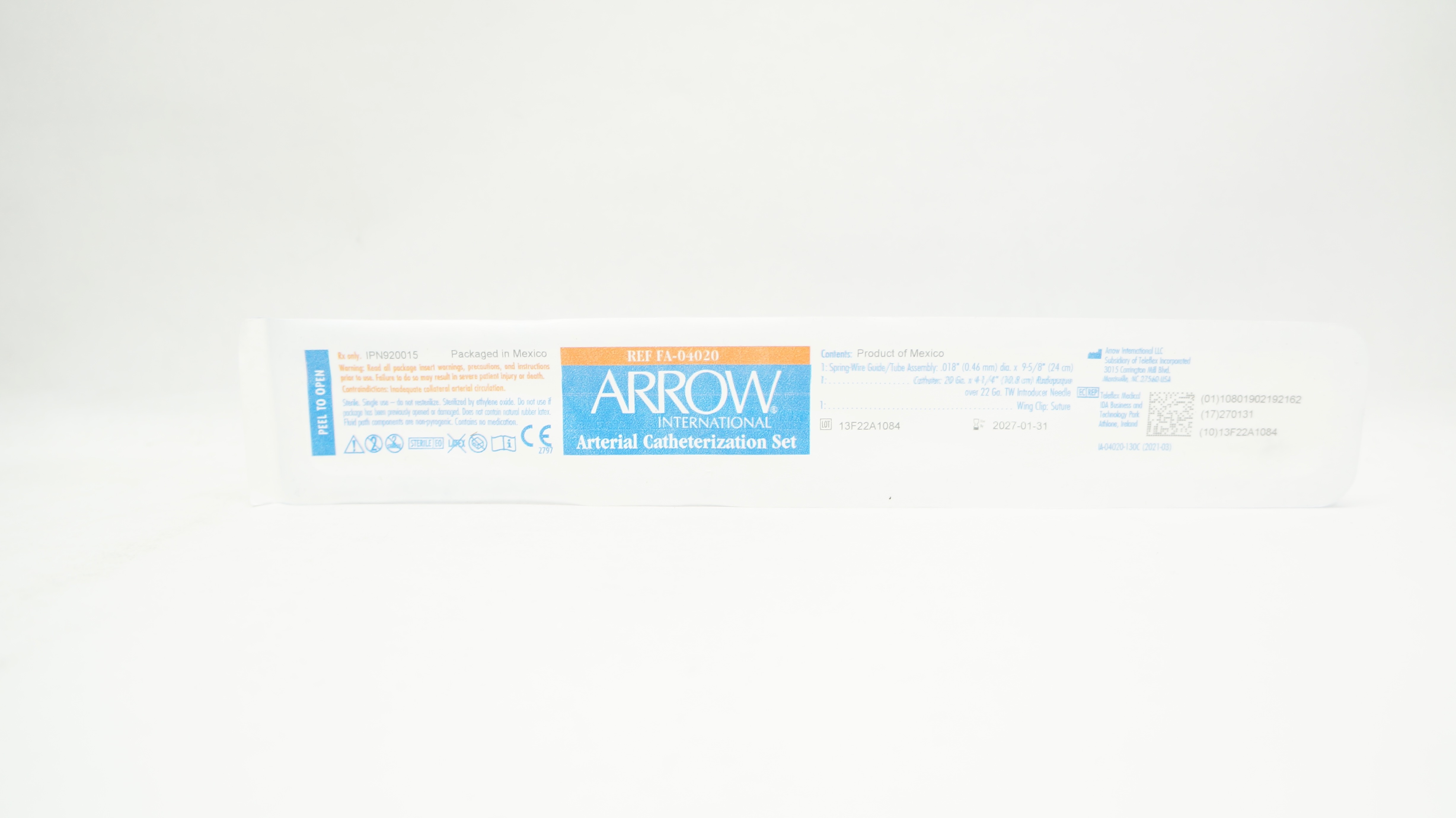 Arrow FA-04020 International Arterial Catheterization Set 20 Ga x 4-1/4inch