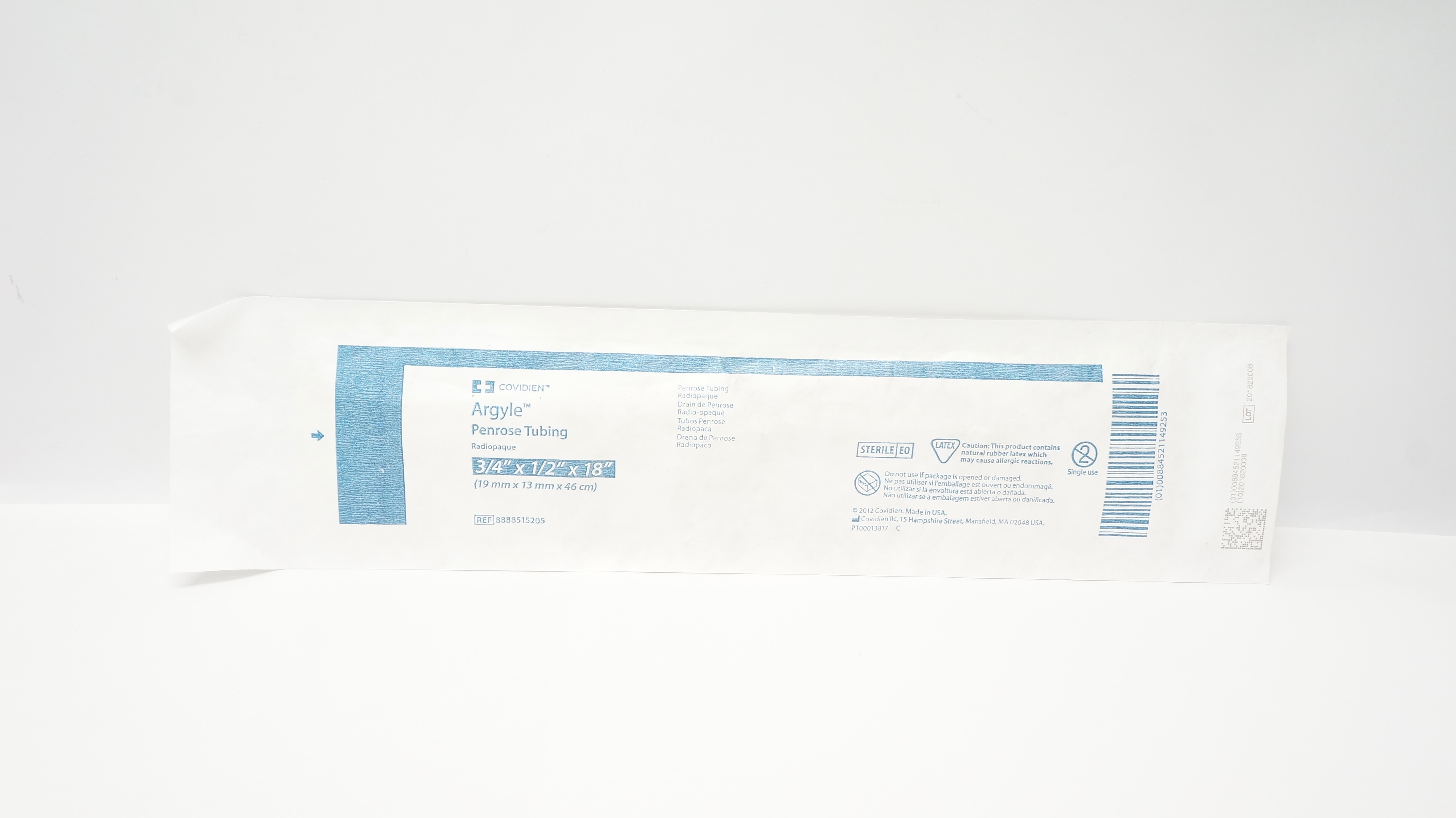 Covidien 8888515205 Argyle Penrose Tubing Radiopaque 3/4 x 1/2 x 18inch