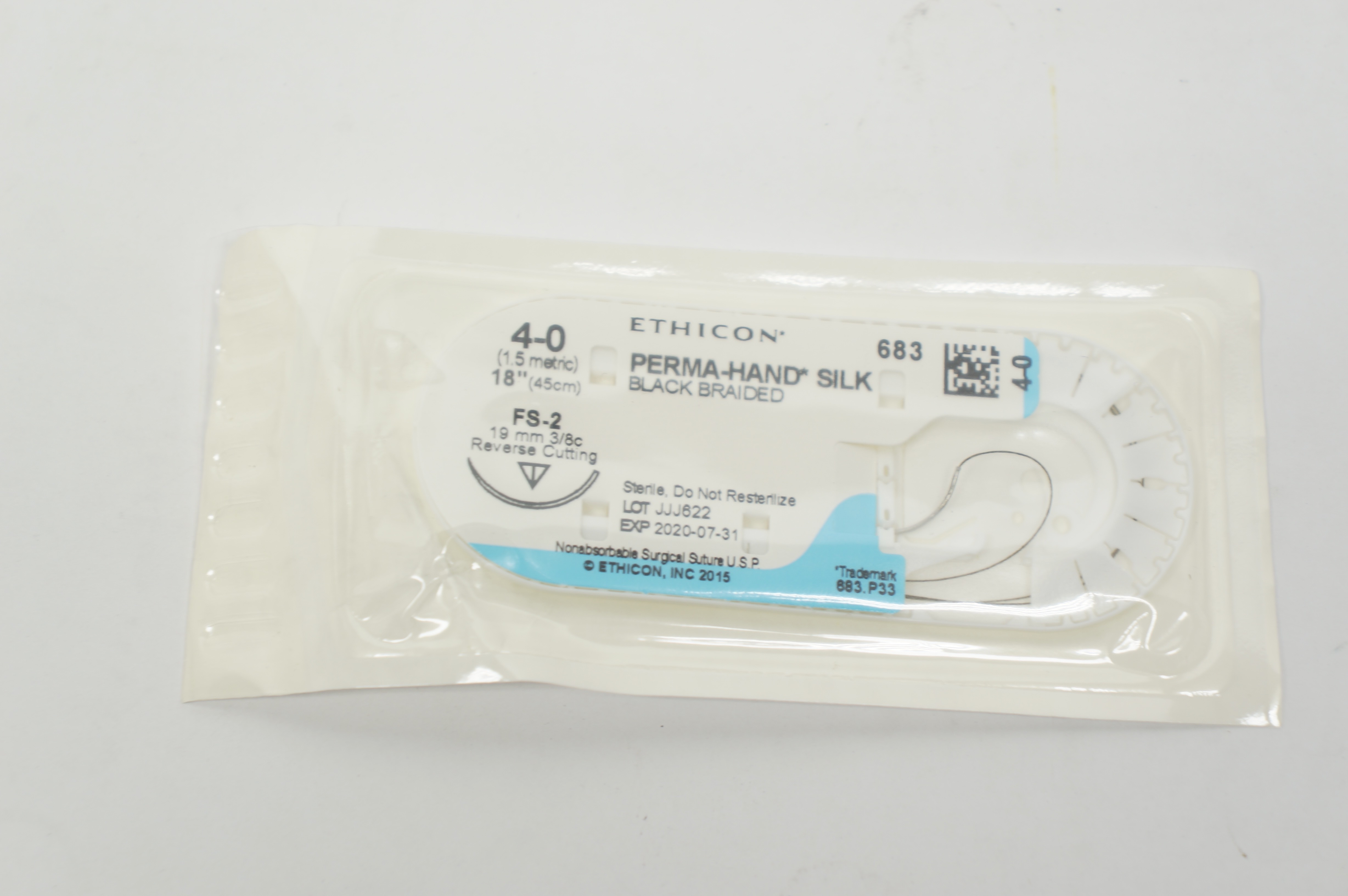 Ethicon 683 4-0 Perma-Hand Silk Stre FS-2 19mm 3/8c Reverse Cutting, 18in. (x)