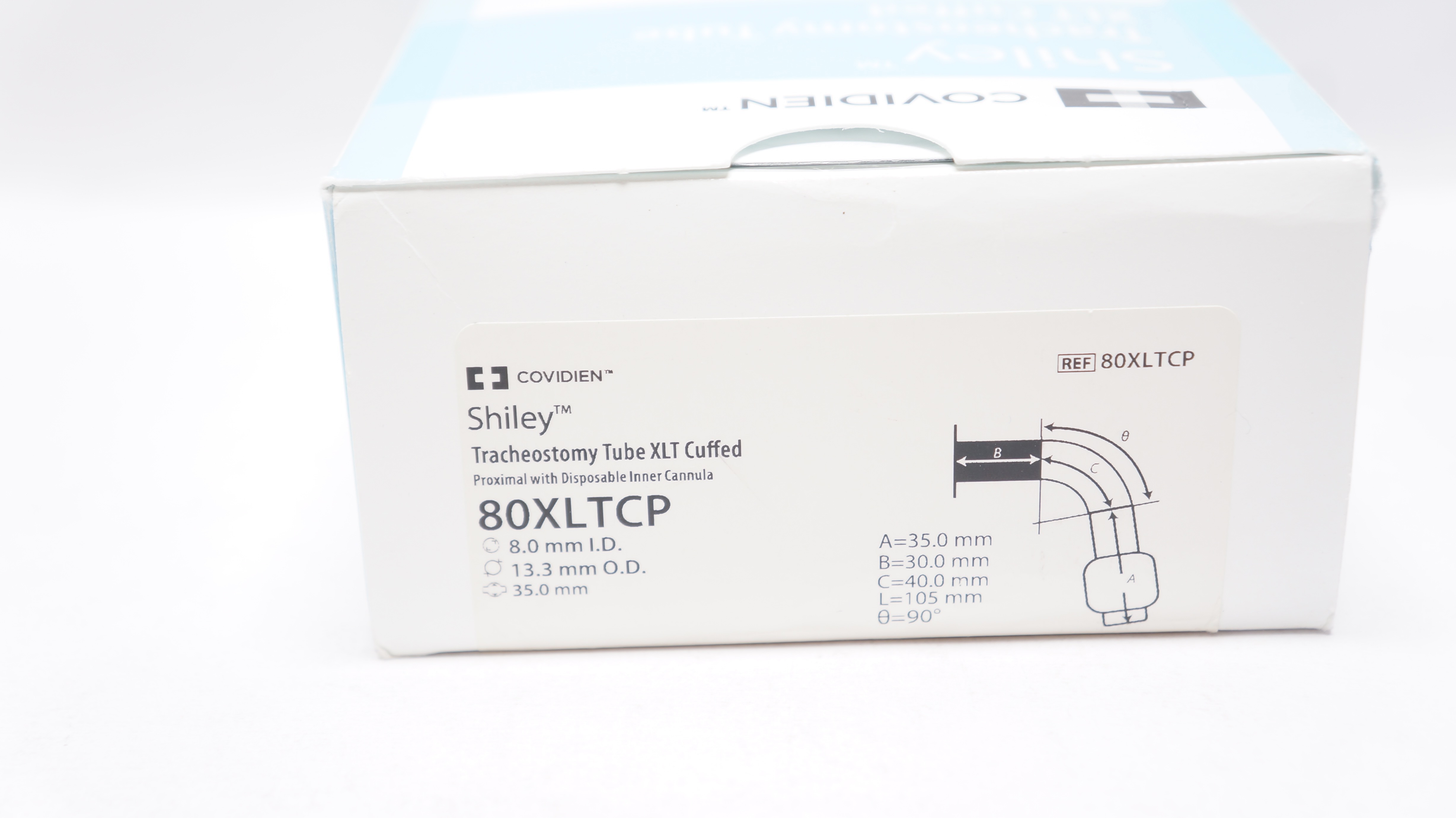 Covidien 80XLTCP Shiley Tracheostomy Tube XLT Cuffed 8.0ID x 13.3OD x 35.0mm (x)