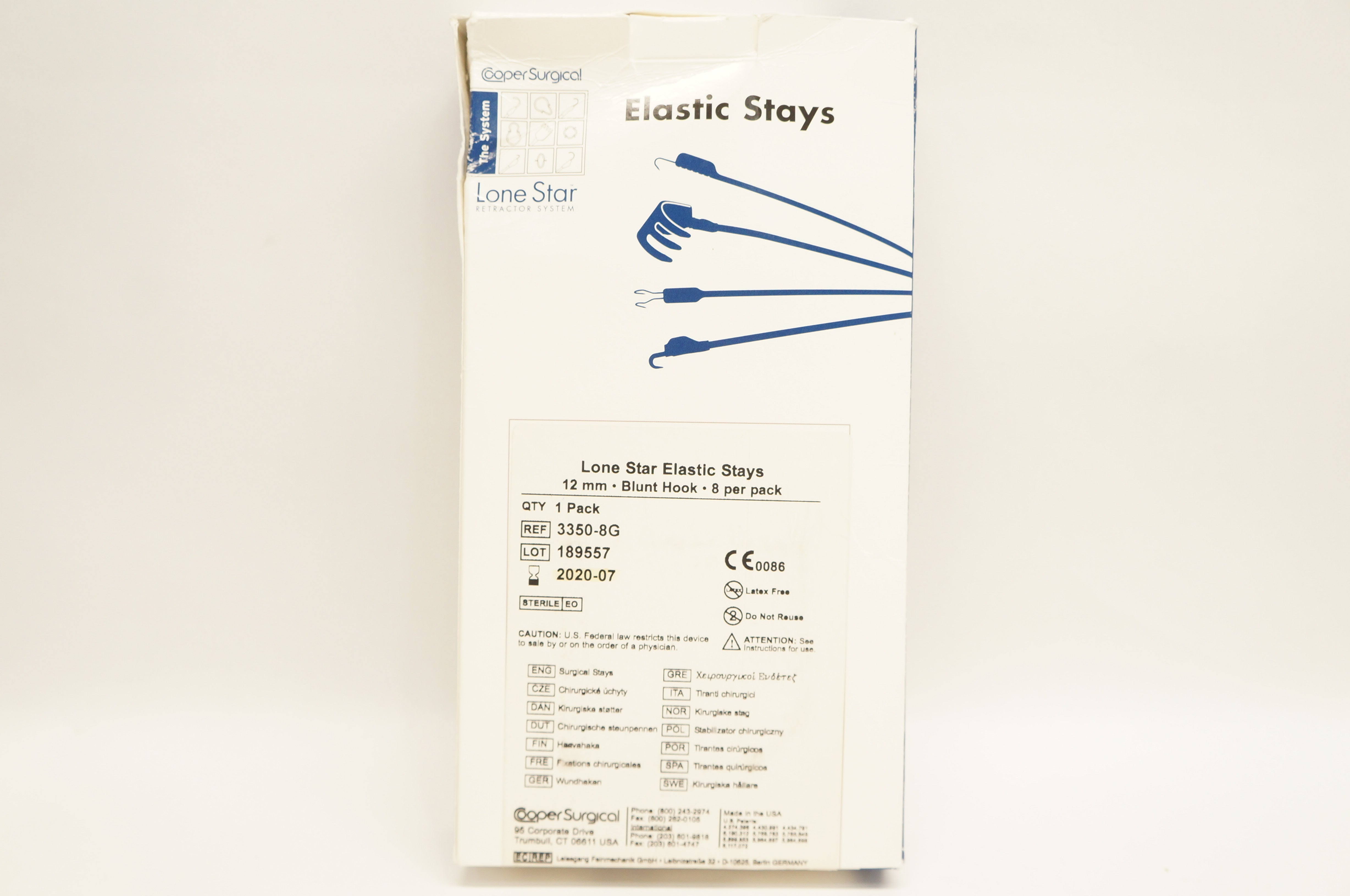 Cooper Surgical 3350-8G Lone Star Elastic Stays Blunt Hook 12mm - Pack of 8 (x)