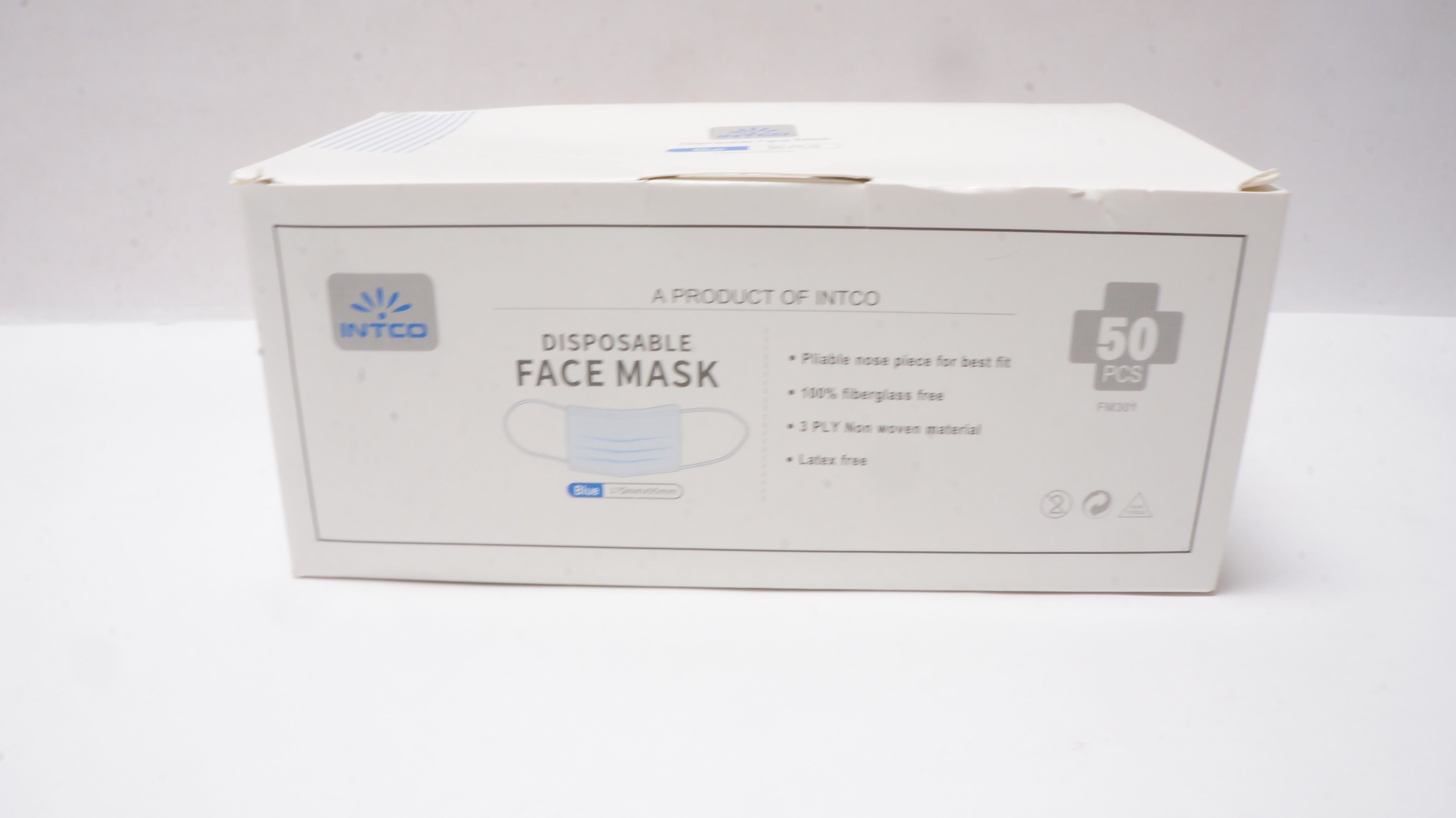 Intco Disposable Face Mask 175mm x 95mm, Blue - Box of 50
