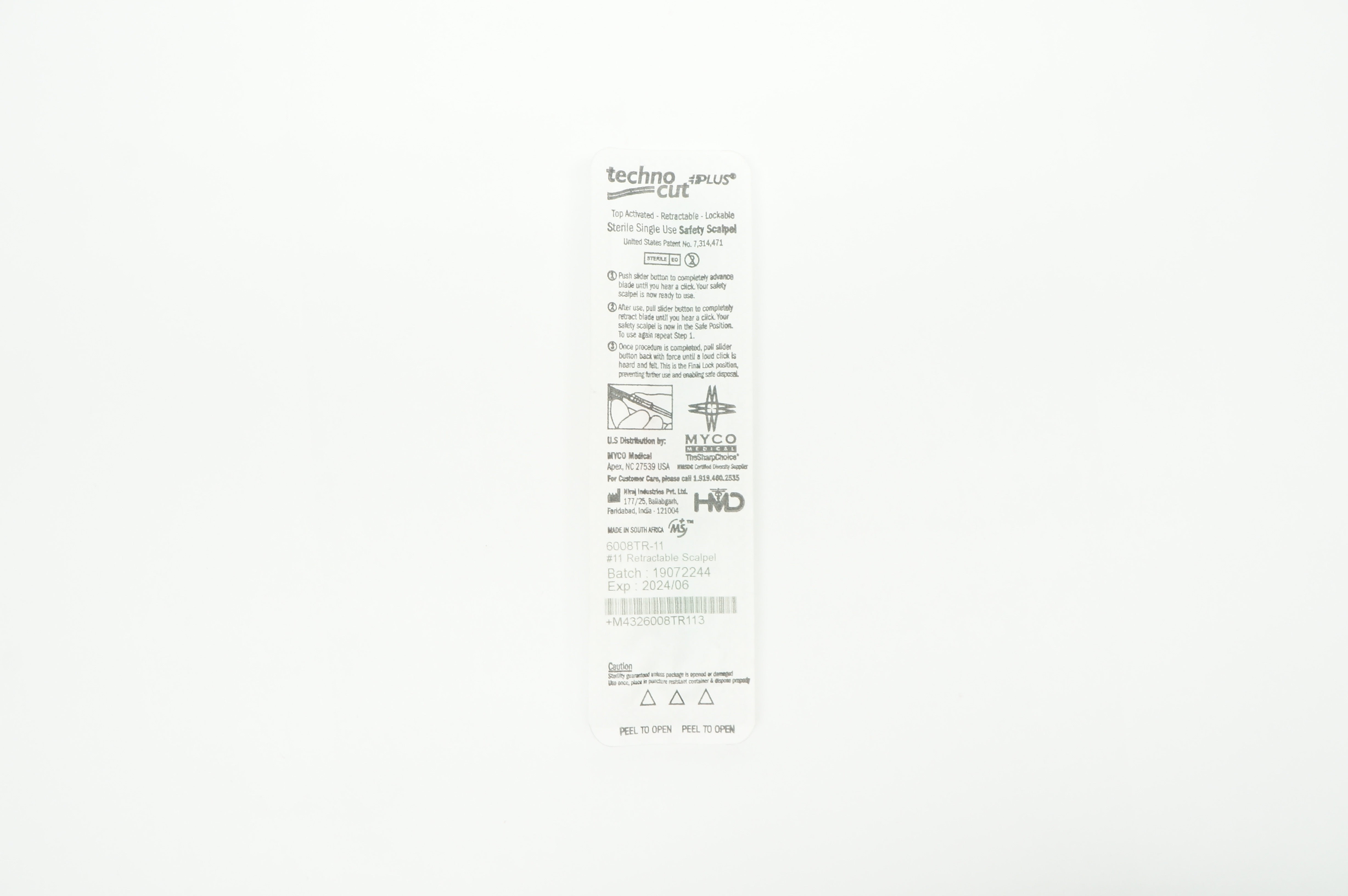 Myco 6008TR-11 Techno Plus Top Activate Retractable-Lockable Safety Scalpel #11